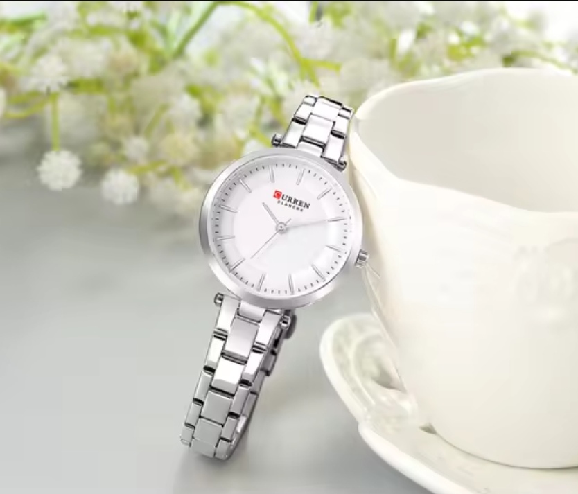 Curren 8321&9054 Couple Chain Watch- White Dial- Silver Bezel- Silver Chain- TF Code CR129CM&CR289CF_img_6