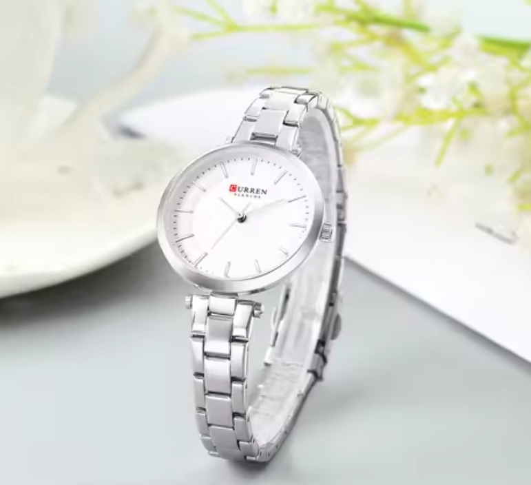 Curren 8321&9054 Couple Chain Watch- White Dial- Silver Bezel- Silver Chain- TF Code CR129CM&CR289CF_img_7