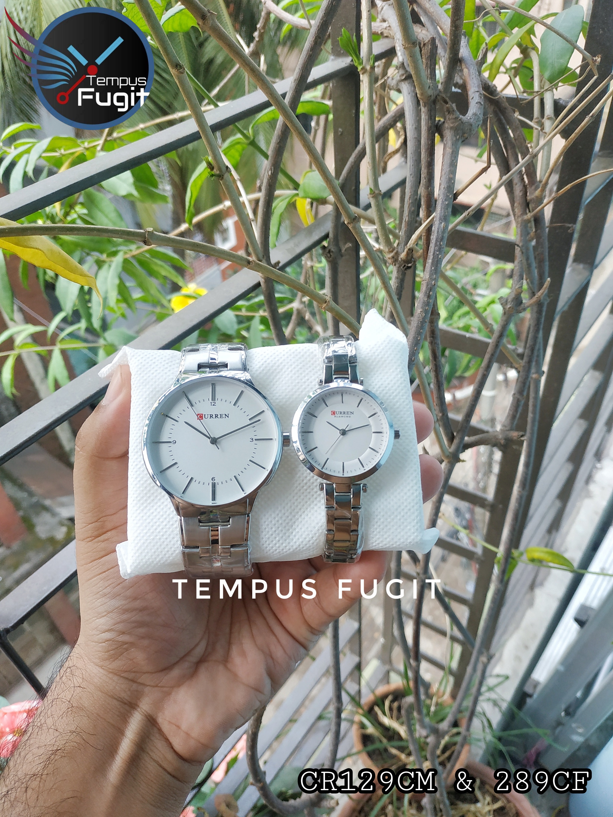 Curren 8321&9054 Couple Chain Watch- White Dial- Silver Bezel- Silver Chain- TF Code CR129CM&CR289CF_img_8