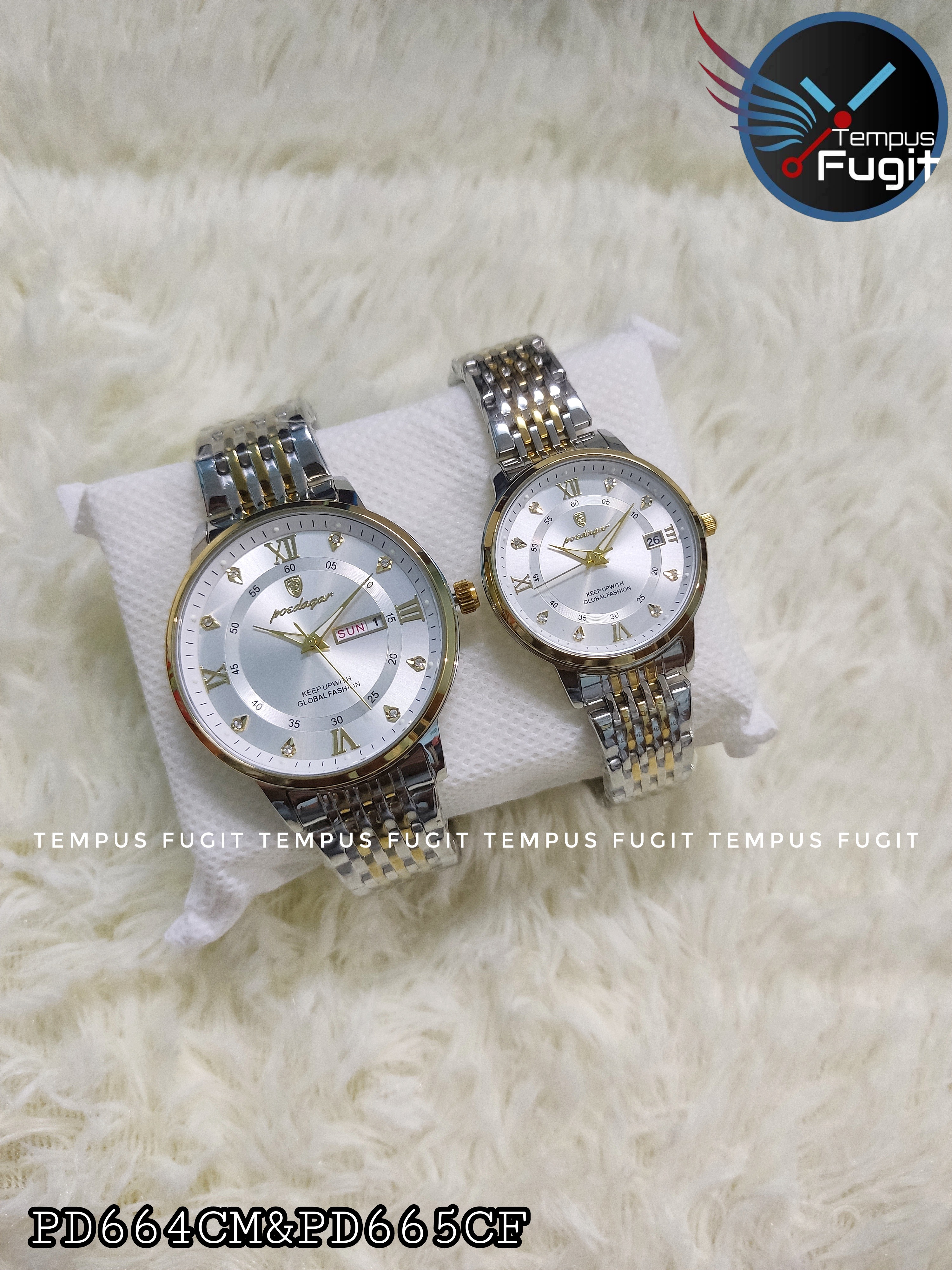 Poedagar 836 Couple Chain Watch- Silver Dial, Golden Bezel- Silver+Golden Chain- TF Code PD664CM&PD665CF_img_5
