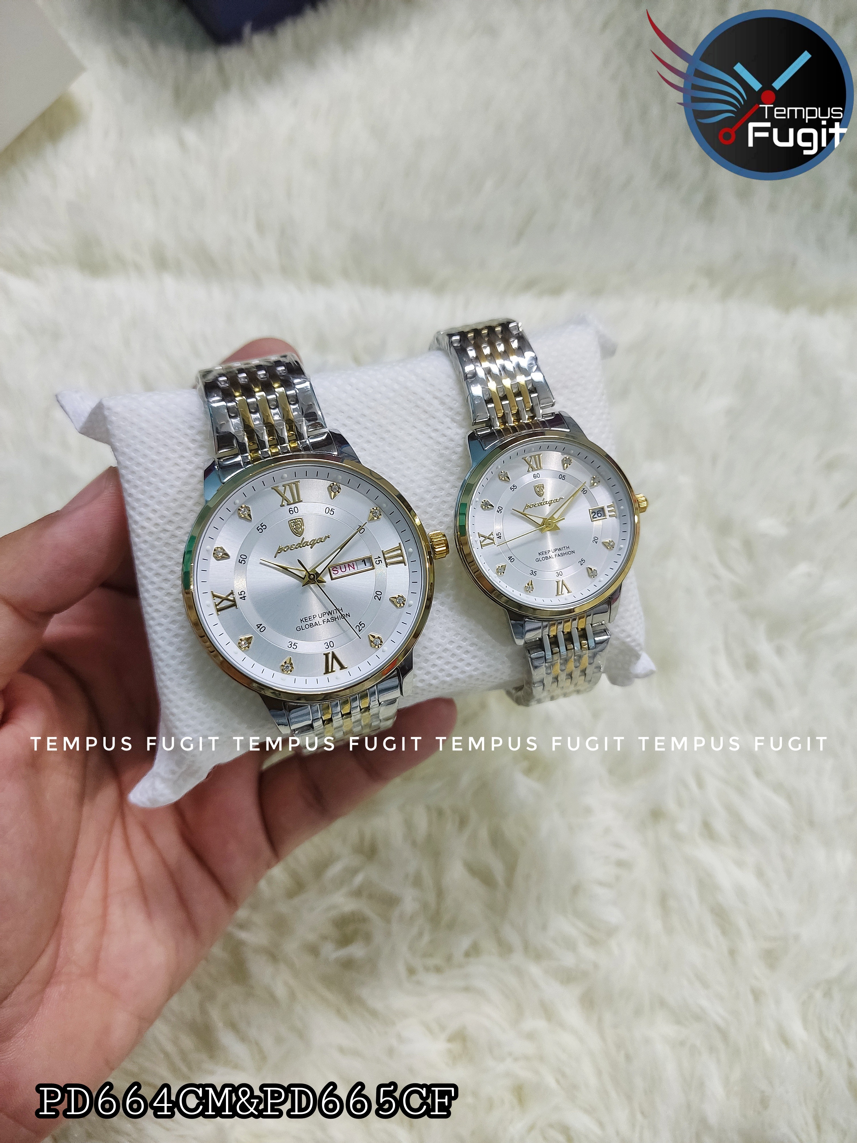 Poedagar 836 Couple Chain Watch- Silver Dial, Golden Bezel- Silver+Golden Chain- TF Code PD664CM&PD665CF_img_6