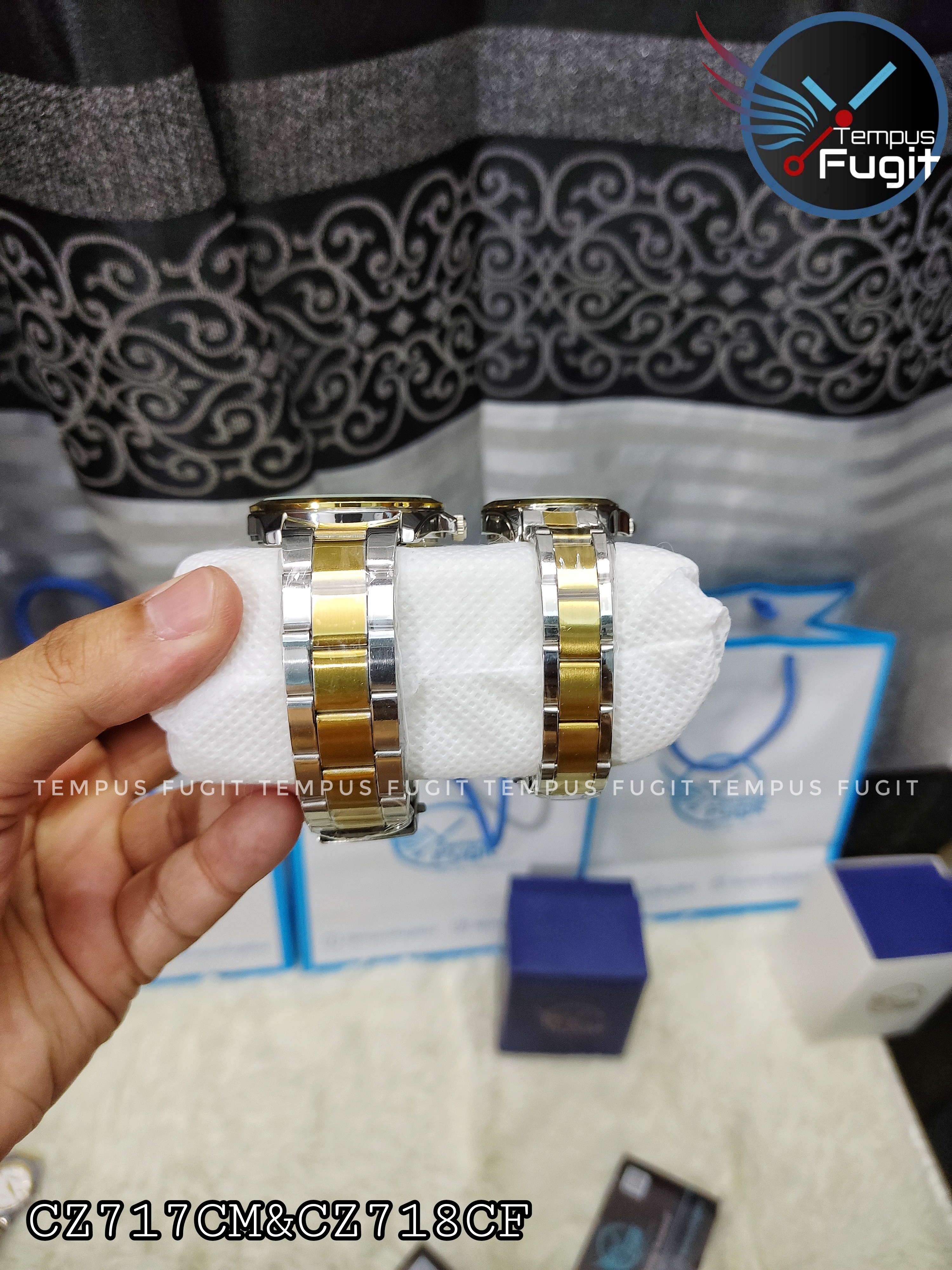 Edifice Casio Replica Couple Gents Watch- White Dial- Golden Bezel- Golden+Silver Chain- TF Code- CZ717CM&CZ718CF_img_2