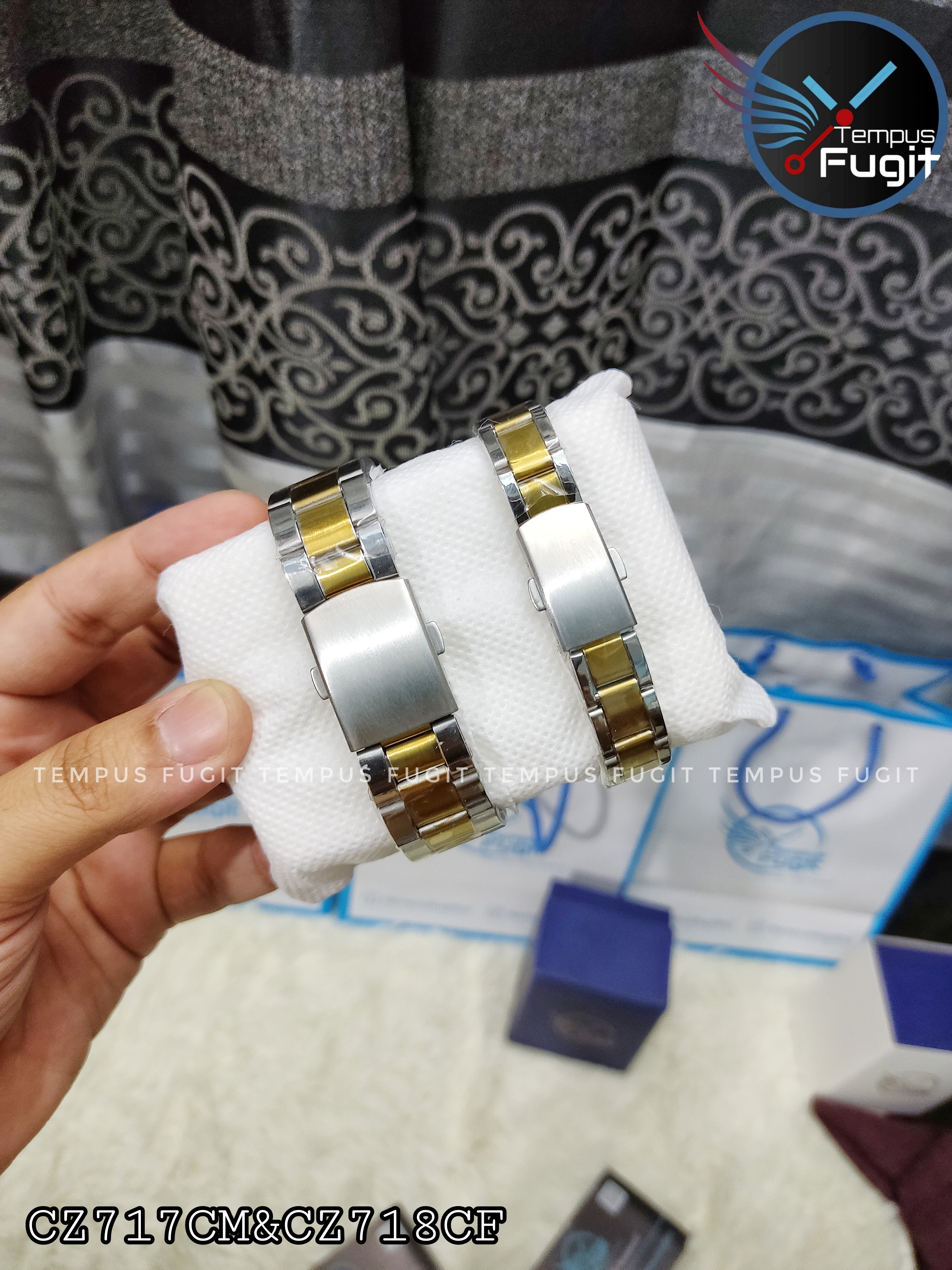 Edifice Casio Replica Couple Gents Watch- White Dial- Golden Bezel- Golden+Silver Chain- TF Code- CZ717CM&CZ718CF_img_3