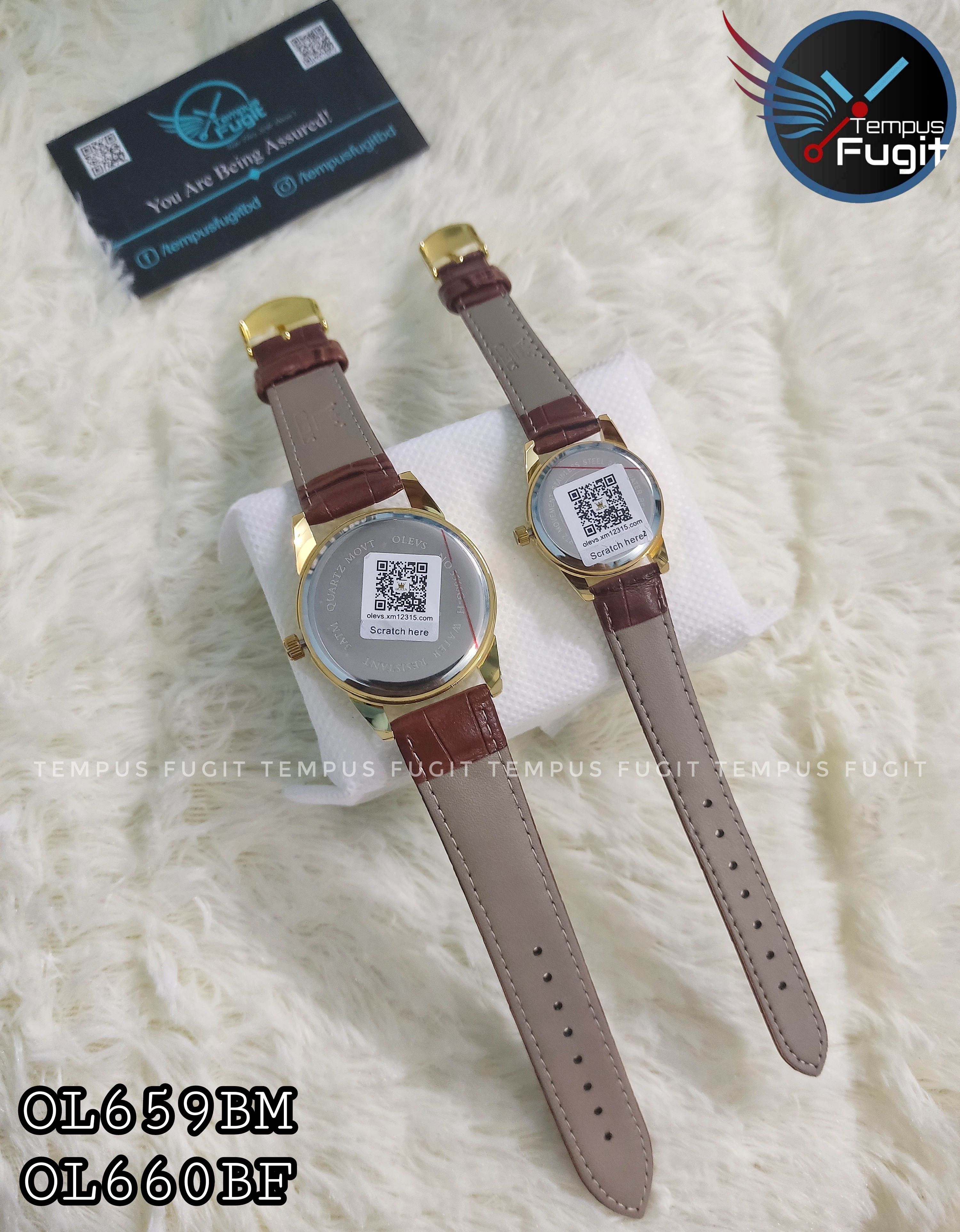 OLEVS 5566 Couple belt Watches- Blue Dial- Golden Bezel- Leather Color Belt- TF Code OL659BM&OL660BF_img_11