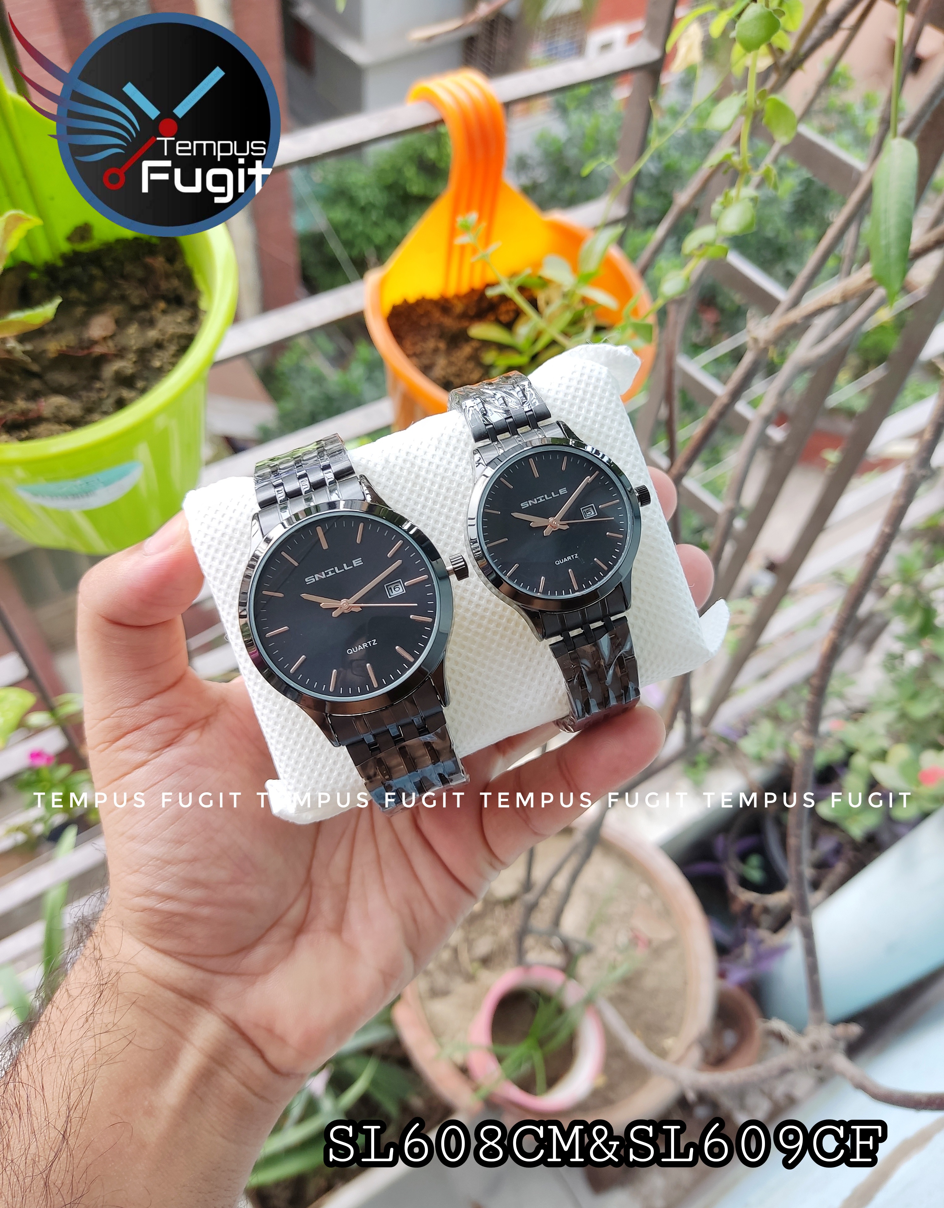 SNILLE N1051G Couple Chain Watch- Black Dial- Black Bezel- Black Chain- TF Code SL608CM&SL609CF_img_0