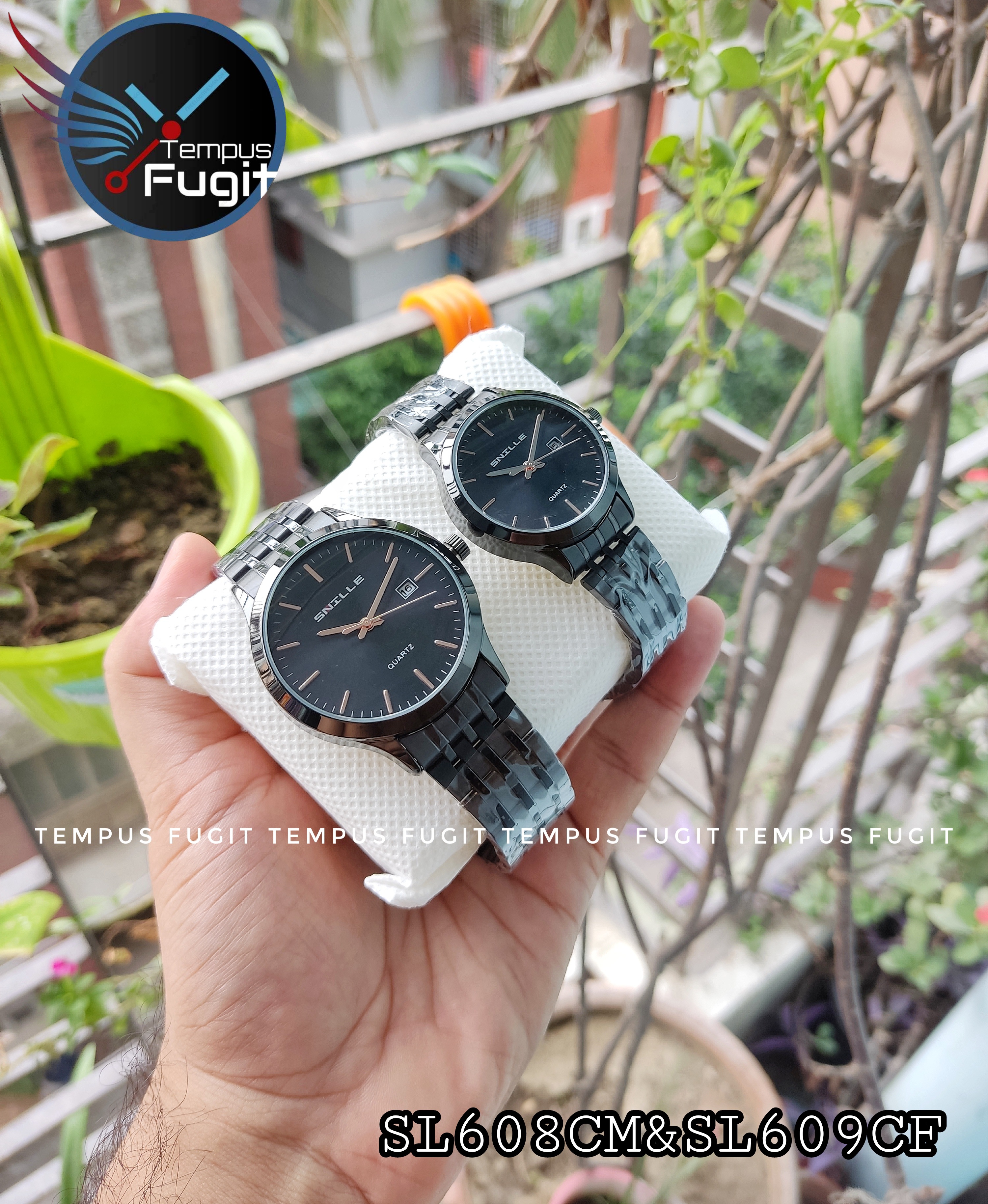 SNILLE N1051G Couple Chain Watch- Black Dial- Black Bezel- Black Chain- TF Code SL608CM&SL609CF_img_1