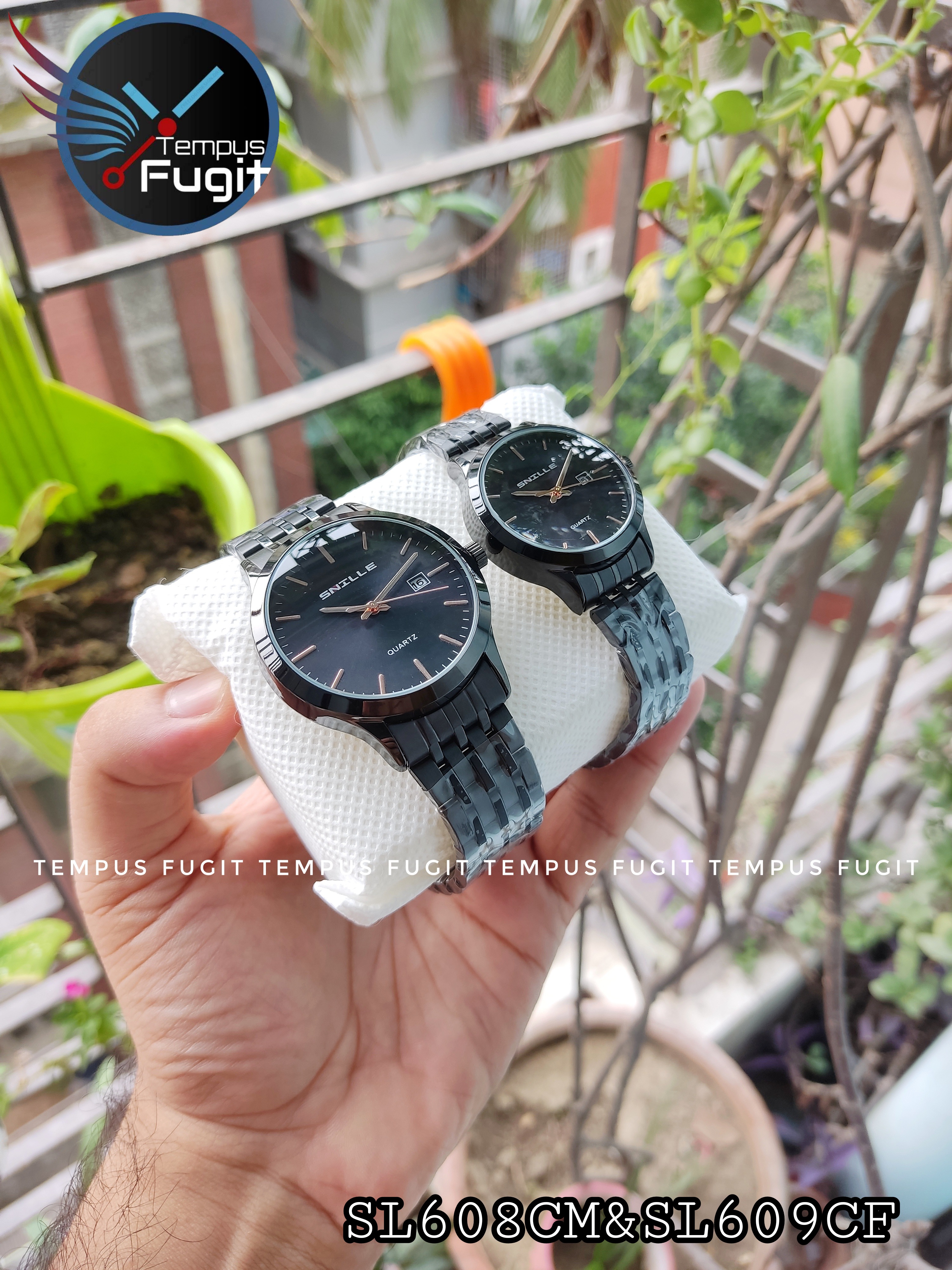 SNILLE N1051G Couple Chain Watch- Black Dial- Black Bezel- Black Chain- TF Code SL608CM&SL609CF_img_2