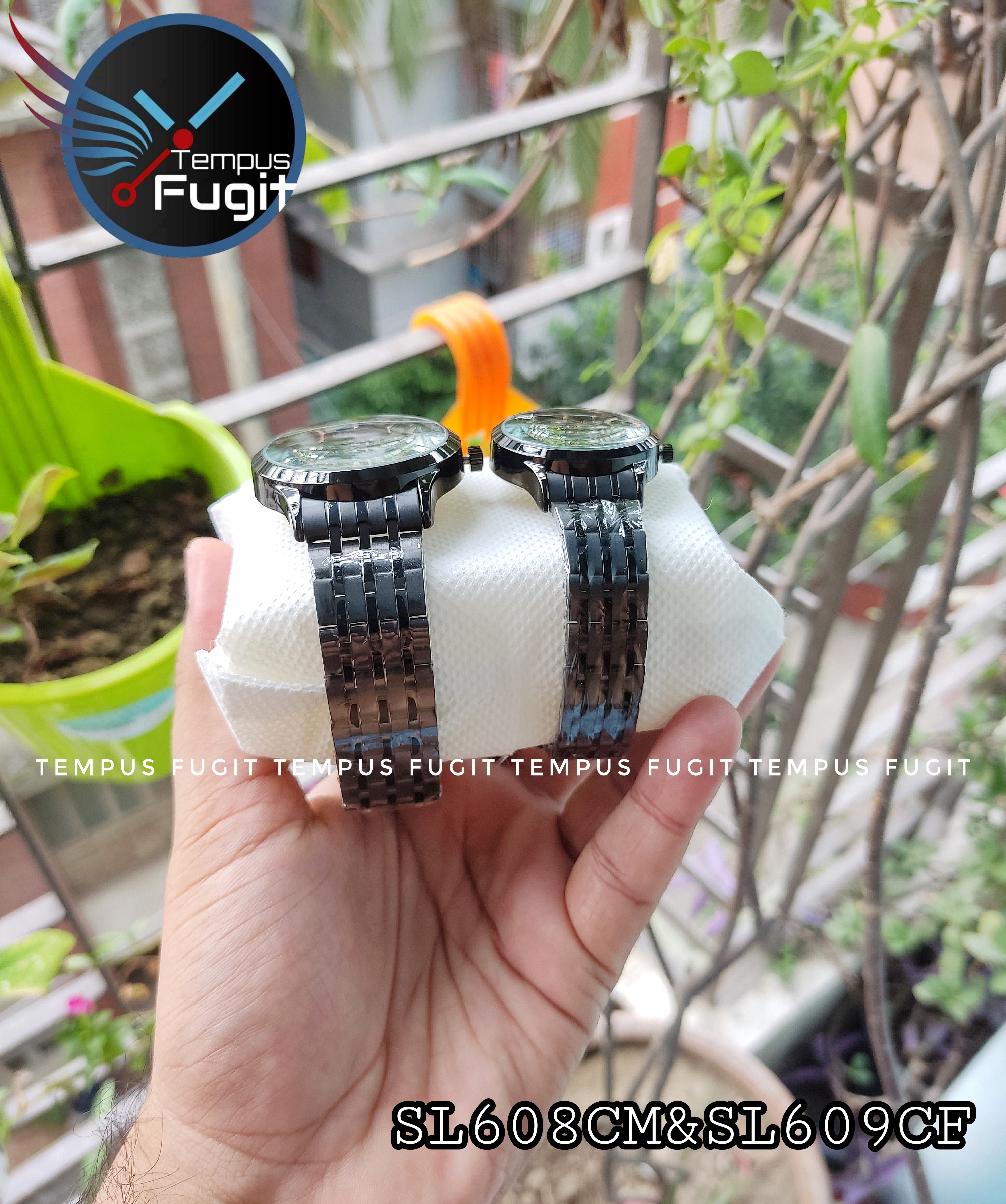 SNILLE N1051G Couple Chain Watch- Black Dial- Black Bezel- Black Chain- TF Code SL608CM&SL609CF_img_3