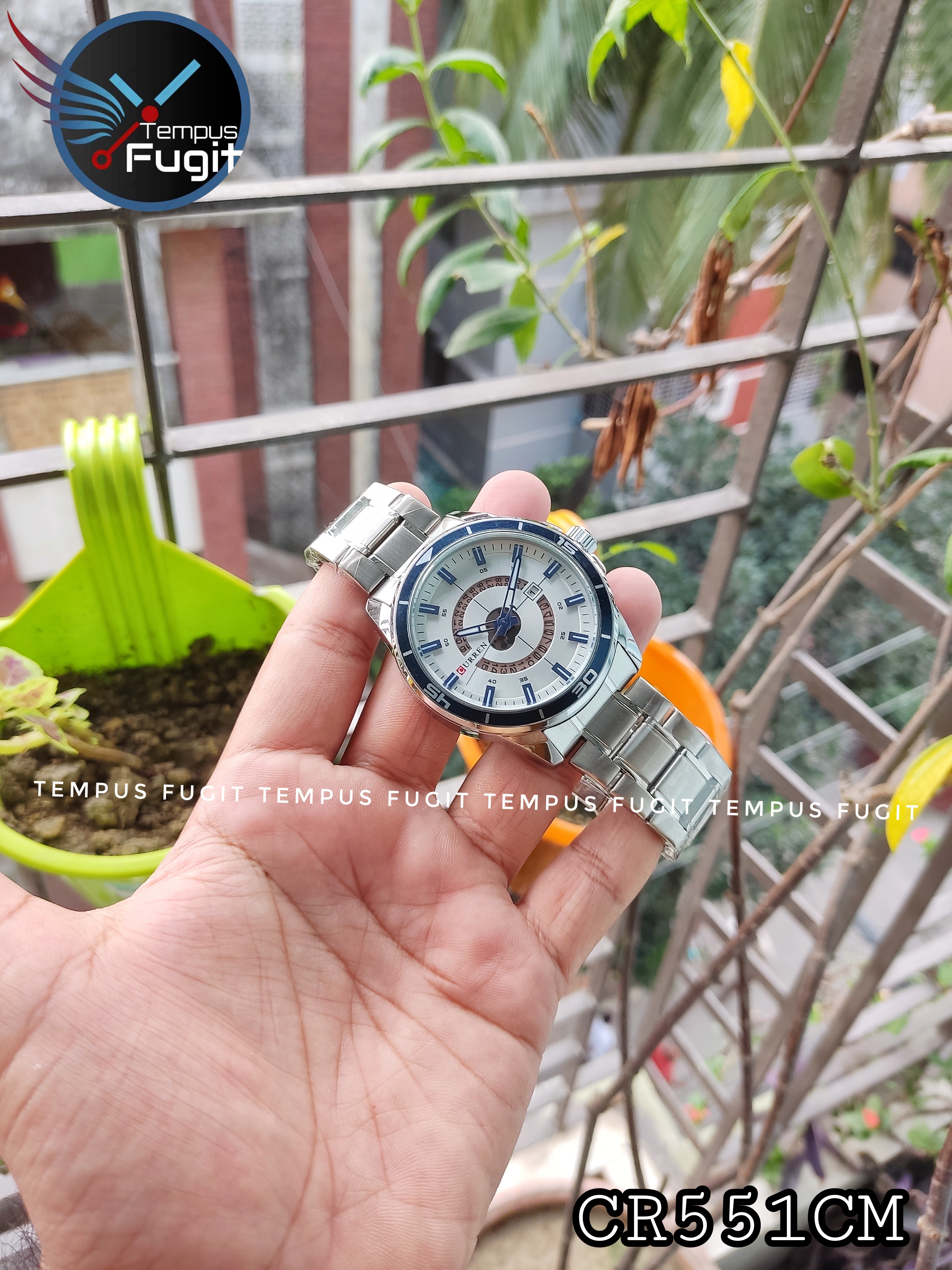 Curren 8359 Gents Chain Watch- Silver with Blue Markings Dial- Blue Bezel- Silver Chain- TF Code CR551CM_img_4