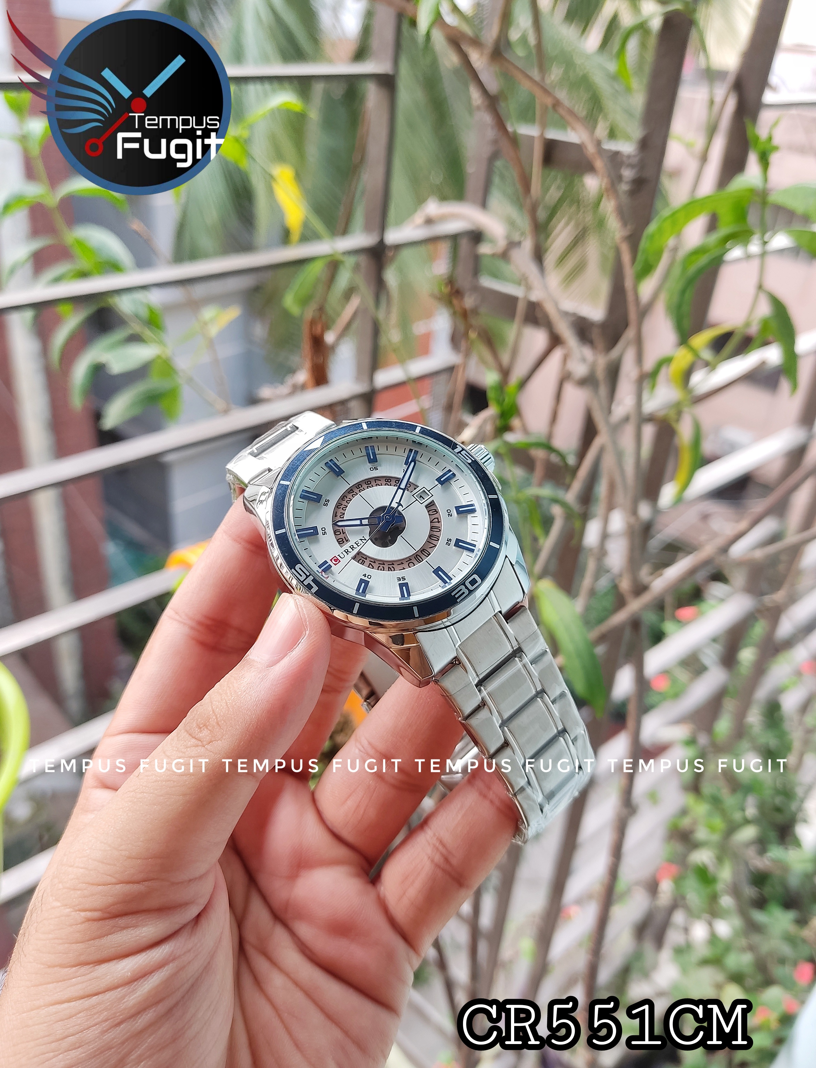 Curren 8359 Gents Chain Watch- Silver with Blue Markings Dial- Blue Bezel- Silver Chain- TF Code CR551CM_img_5