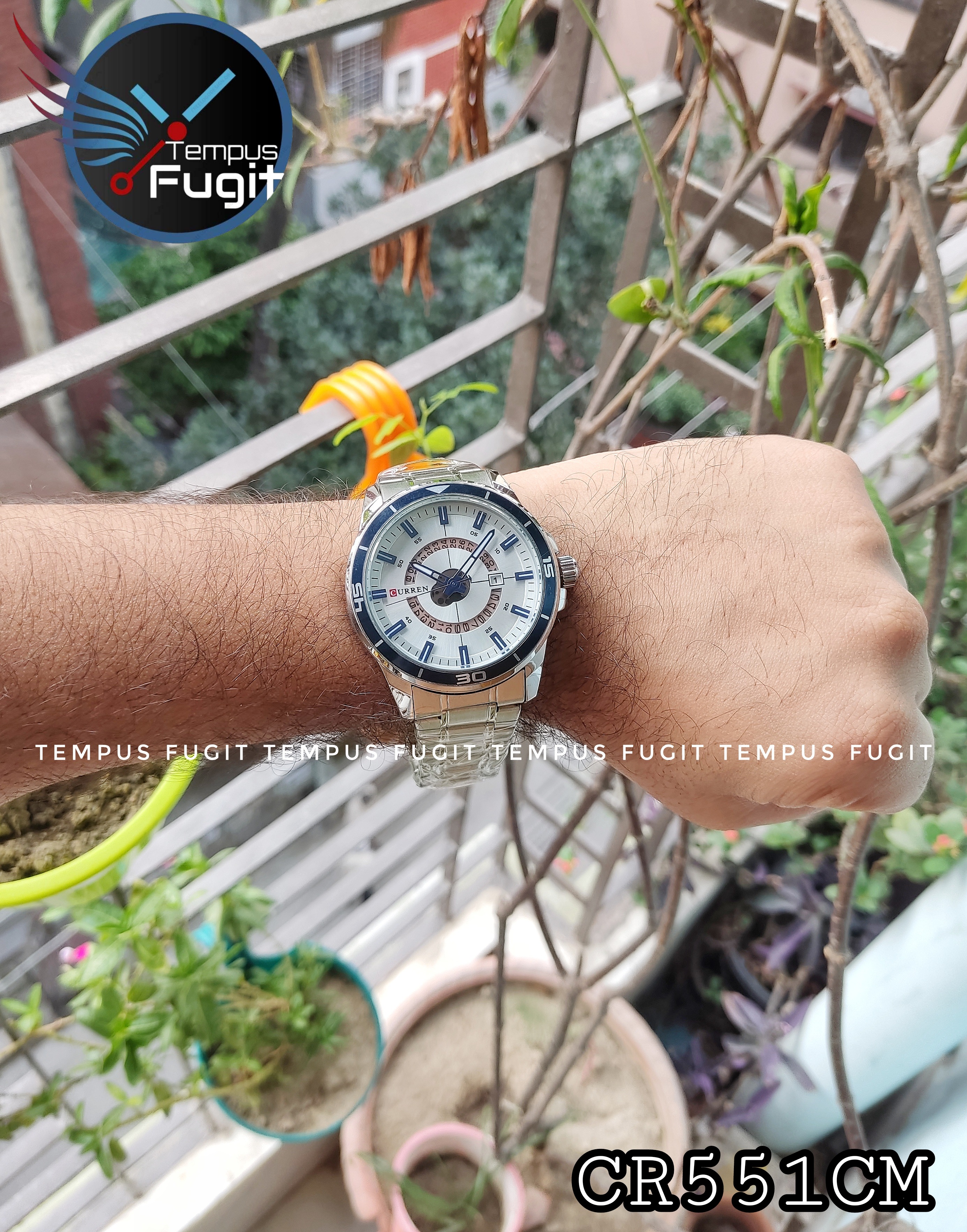 Curren 8359 Gents Chain Watch- Silver with Blue Markings Dial- Blue Bezel- Silver Chain- TF Code CR551CM_img_6