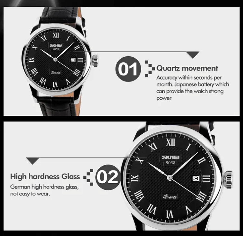 SKMEI 9058 Gents Belt Watch- Black Dial- Silver Bezel- Black Belt- TF Code SK540BM_img_2