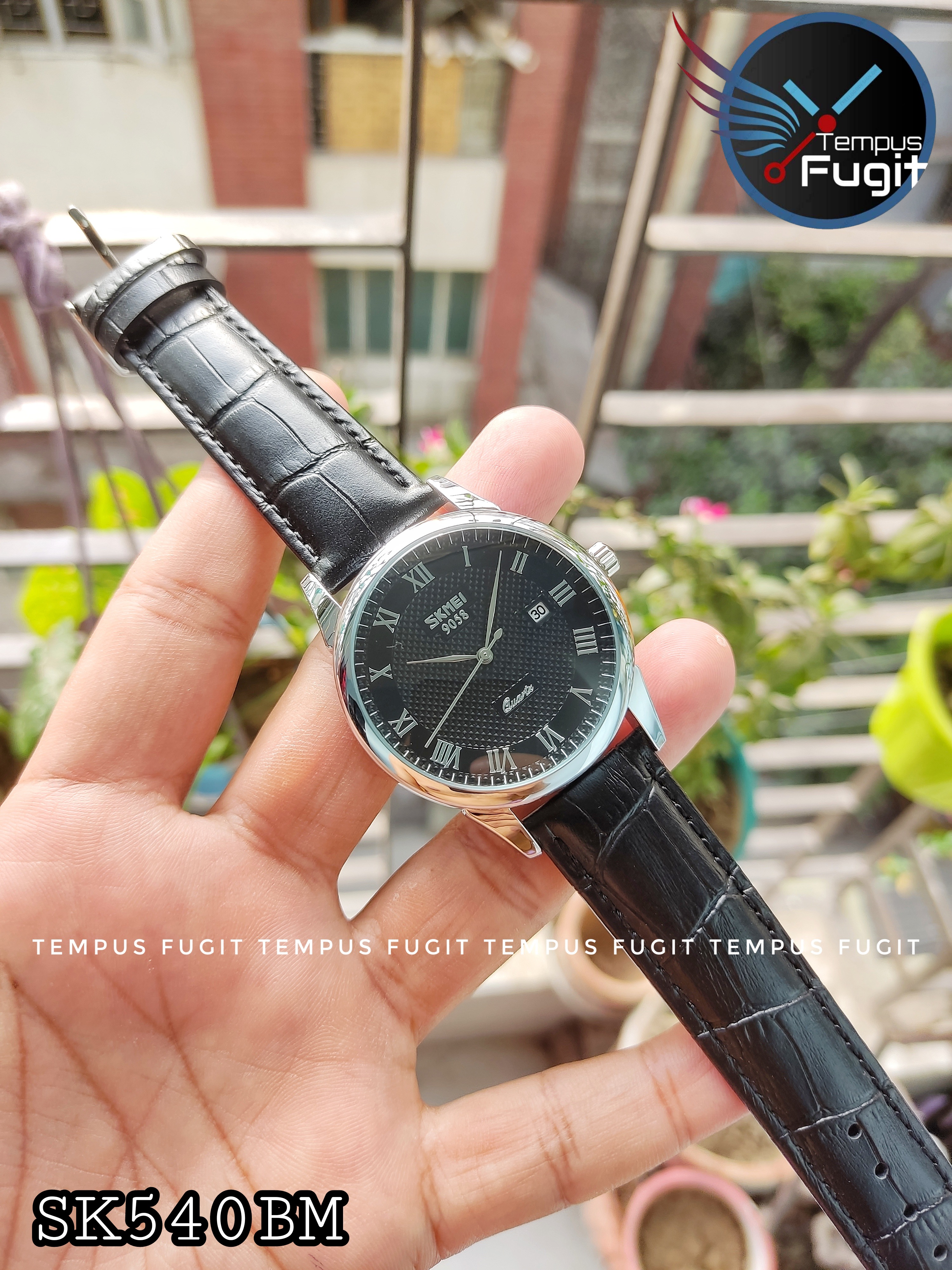 SKMEI 9058 Gents Belt Watch- Black Dial- Silver Bezel- Black Belt- TF Code SK540BM_img_6