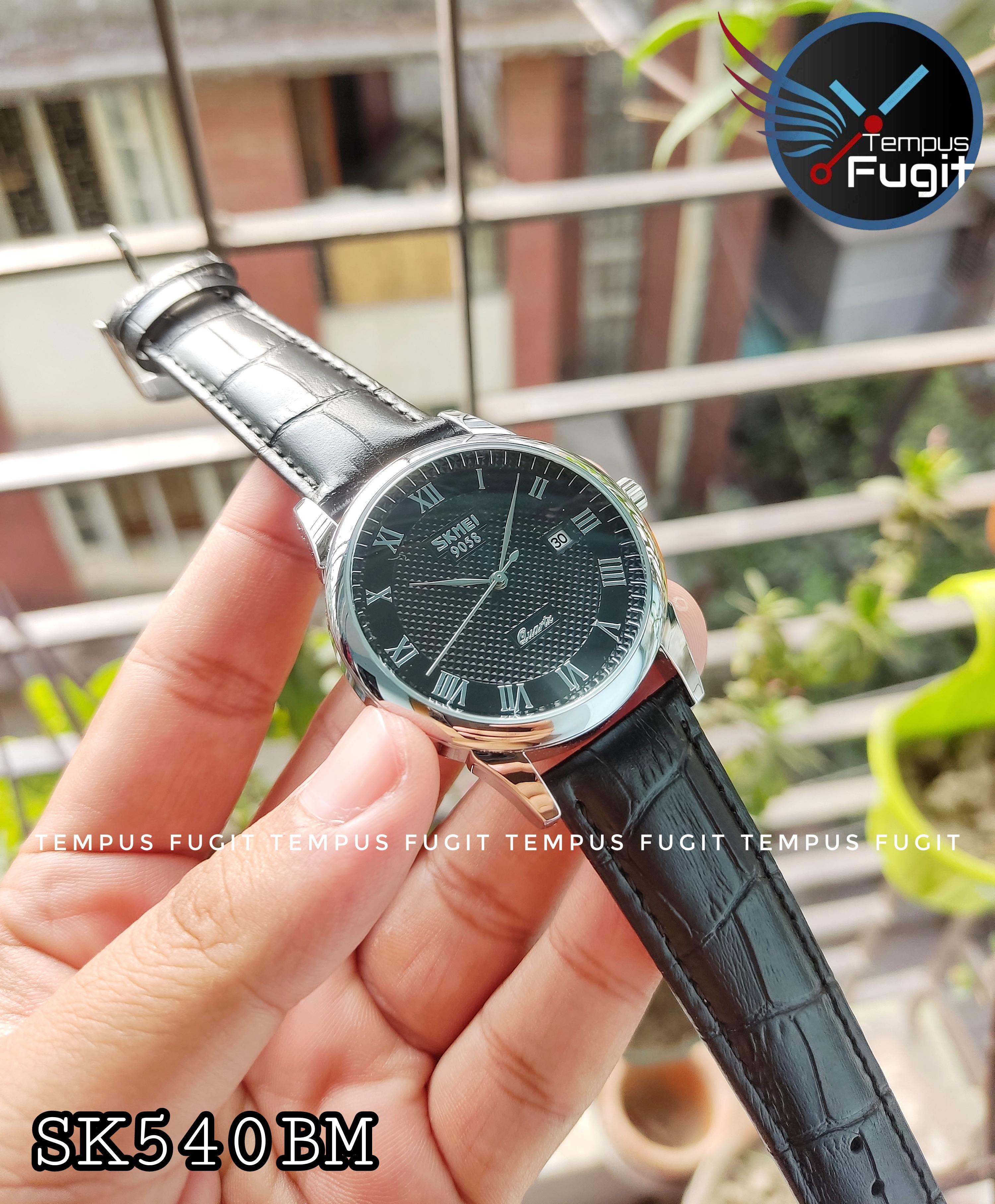 SKMEI 9058 Gents Belt Watch- Black Dial- Silver Bezel- Black Belt- TF Code SK540BM_img_7