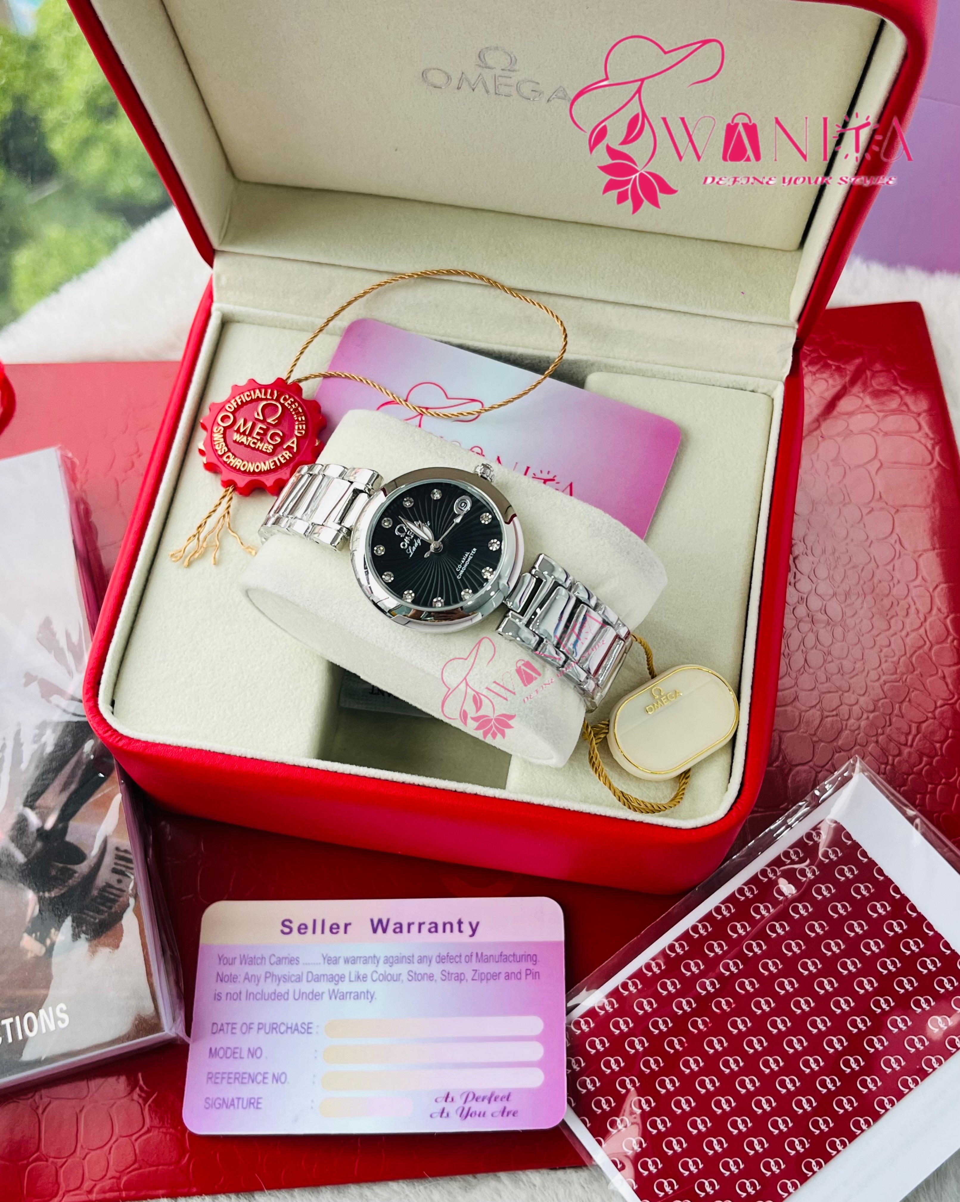 Omega Silver Black Dial Watches_img_0