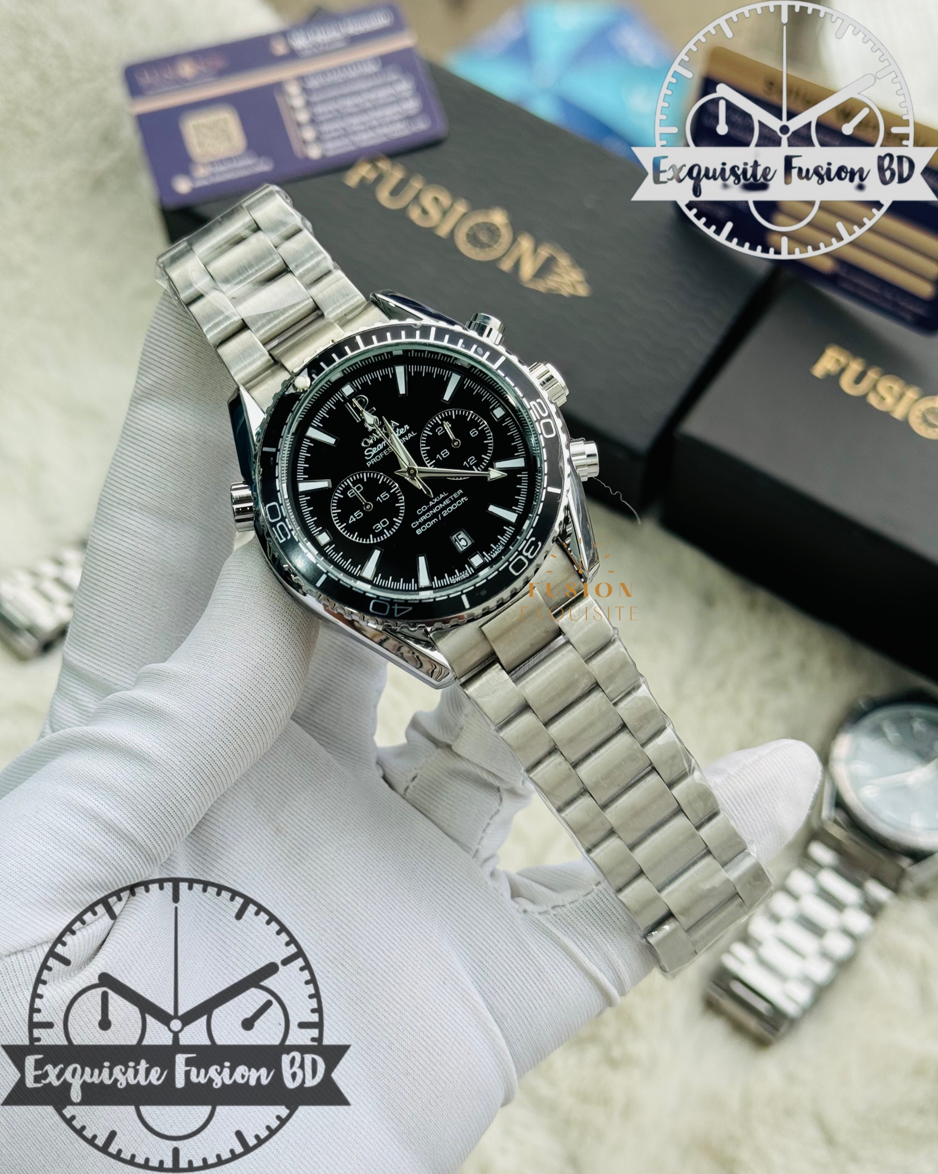 Omega Seamaster Silver Black Chronograph Watch (AA Grade)_img_0