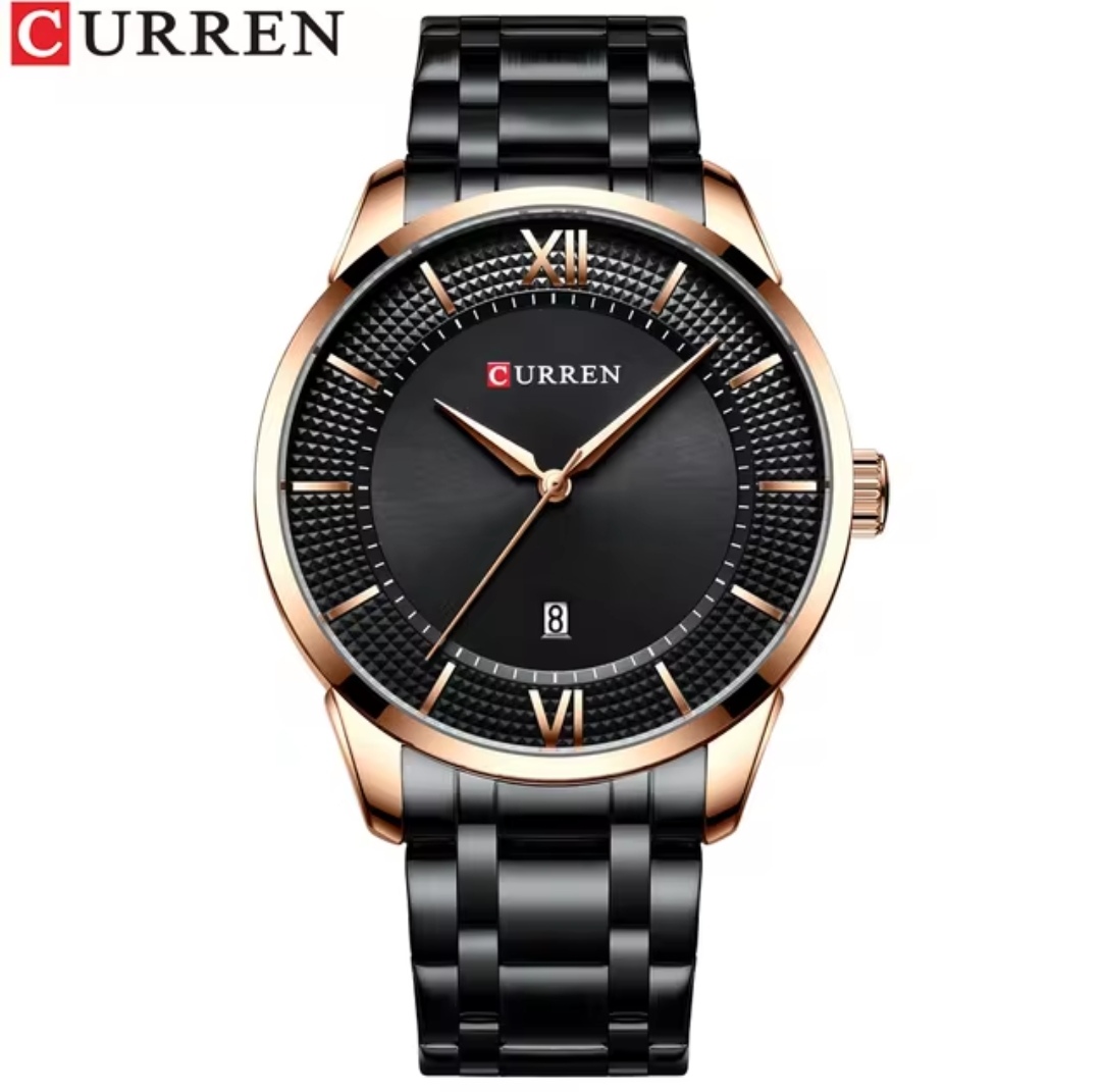 Curren 8356 Gents Chain Watch- Black Dial- Rose Golden Bezel- Black Chain- TF Code CR454CM_img_0