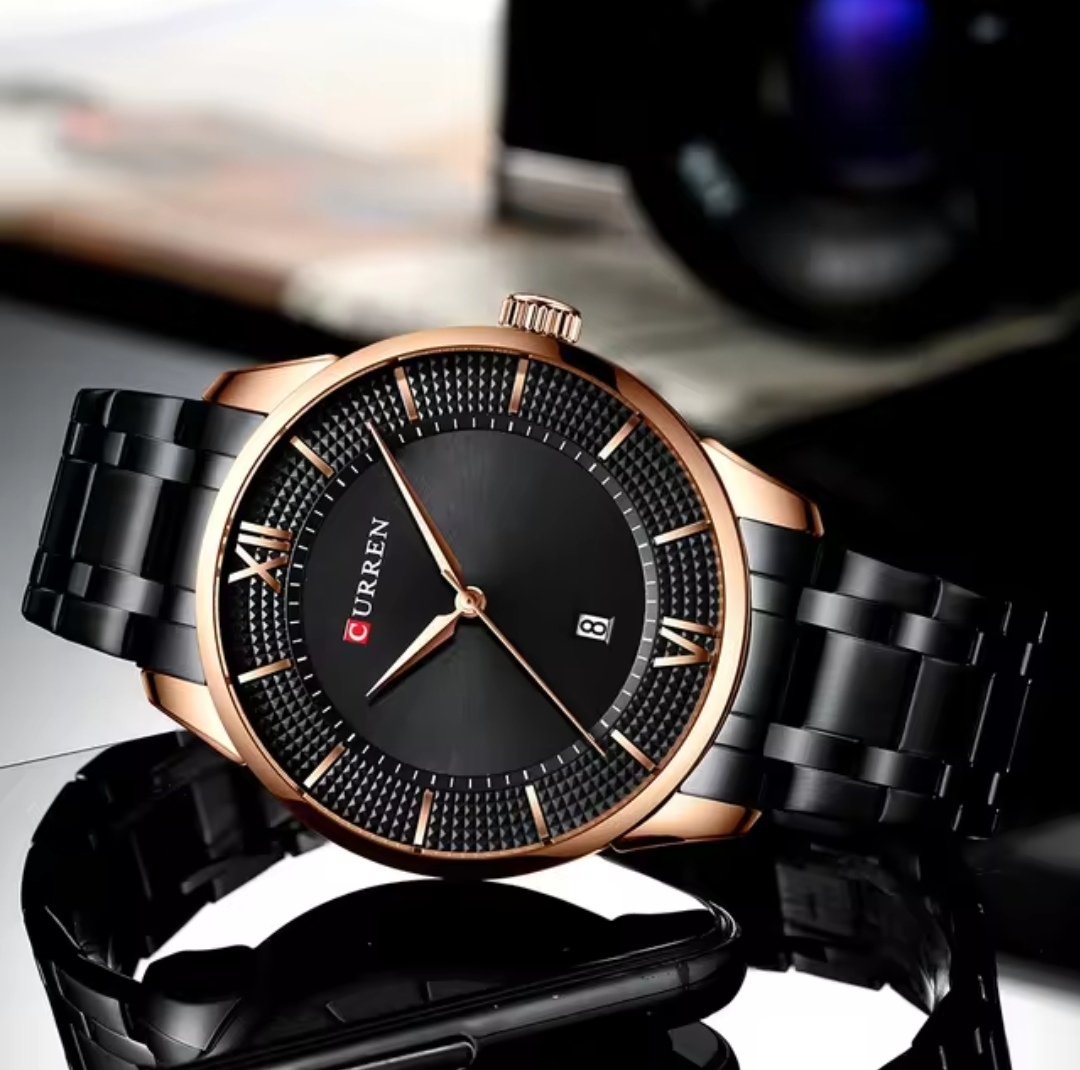 Curren 8356 Gents Chain Watch- Black Dial- Rose Golden Bezel- Black Chain- TF Code CR454CM_img_1