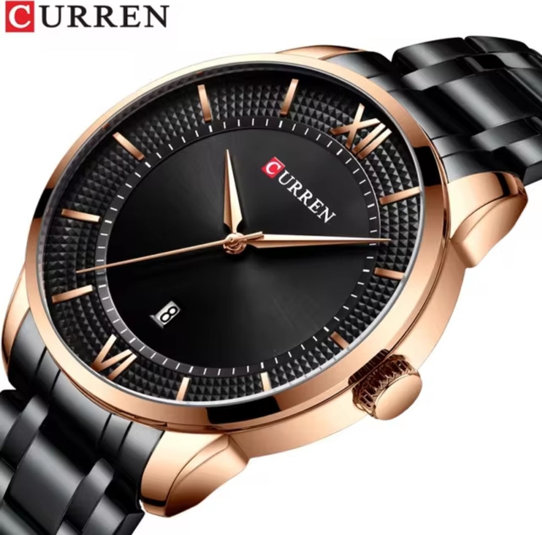Curren 8356 Gents Chain Watch- Black Dial- Rose Golden Bezel- Black Chain- TF Code CR454CM_img_2