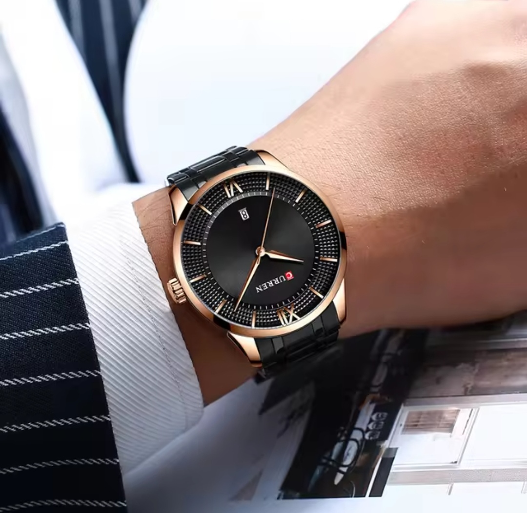 Curren 8356 Gents Chain Watch- Black Dial- Rose Golden Bezel- Black Chain- TF Code CR454CM_img_3