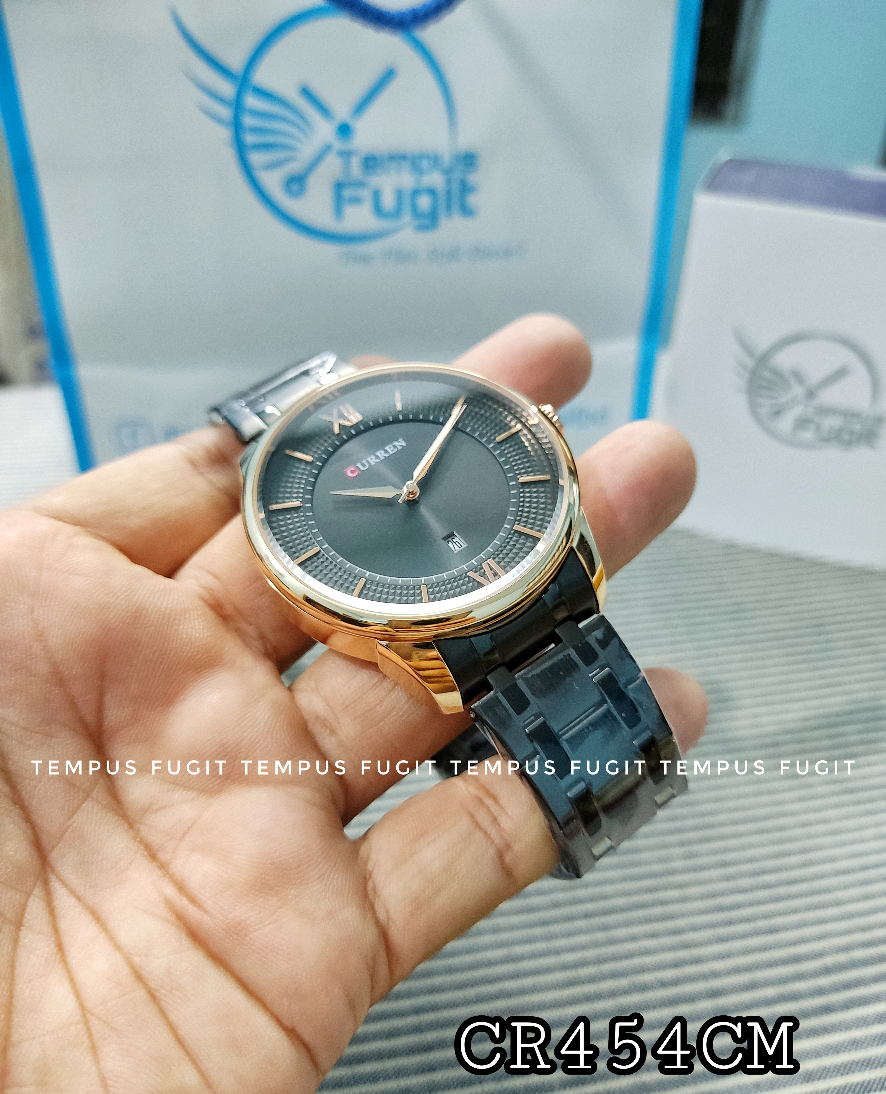 Curren 8356 Gents Chain Watch- Black Dial- Rose Golden Bezel- Black Chain- TF Code CR454CM_img_5