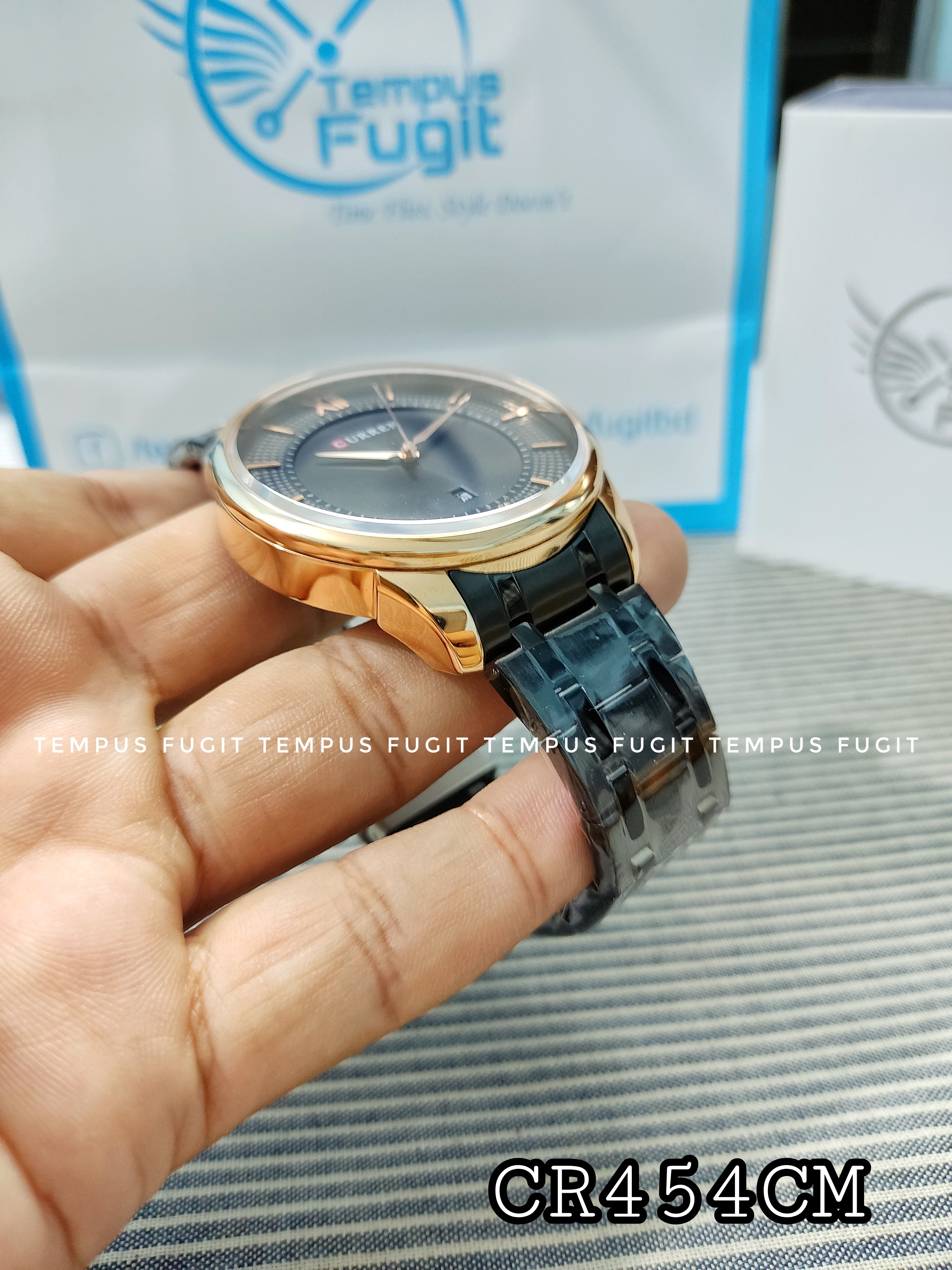 Curren 8356 Gents Chain Watch- Black Dial- Rose Golden Bezel- Black Chain- TF Code CR454CM_img_6