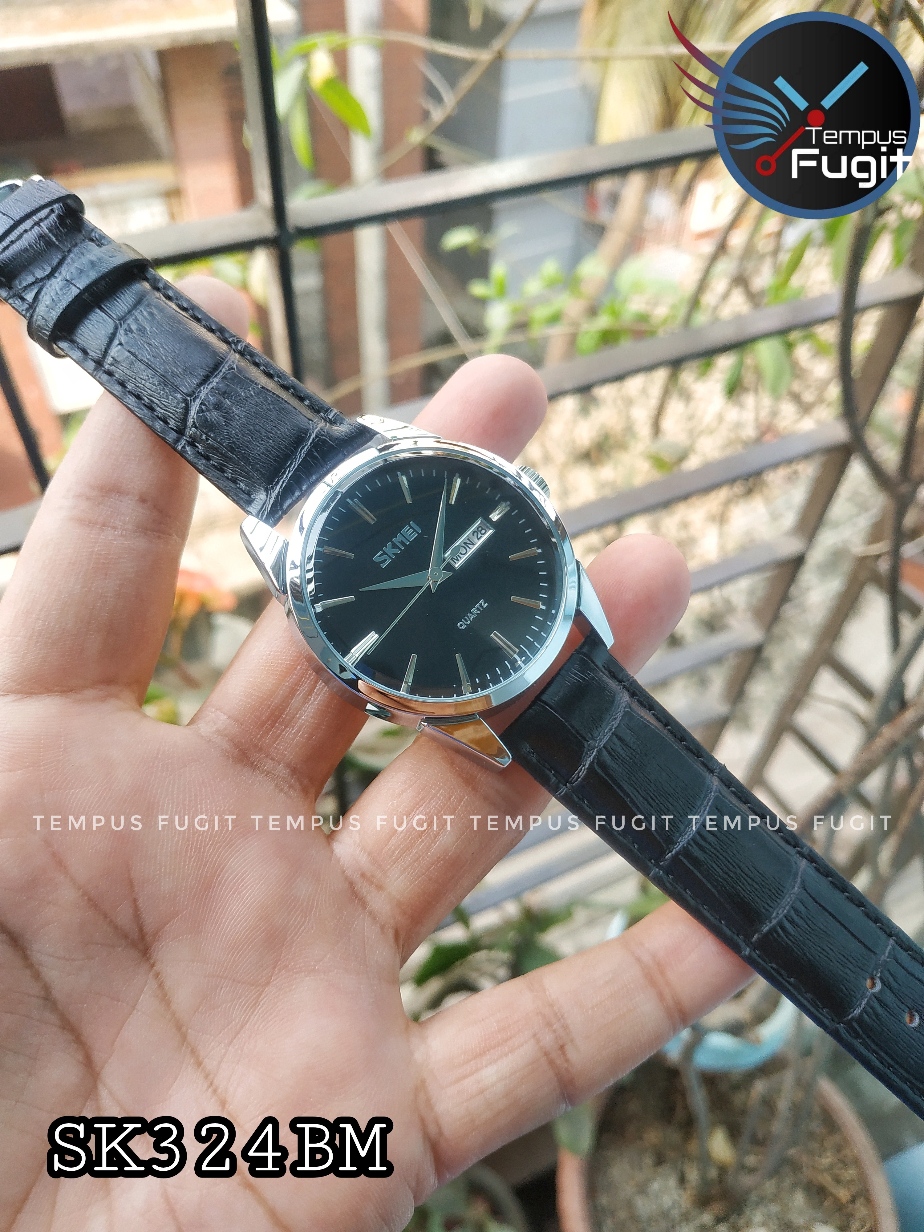 SKMEI 9073 Gents Belt Watch- Black Dial- Silver Bezel- Black Belt- TF Code SK324BM_img_4