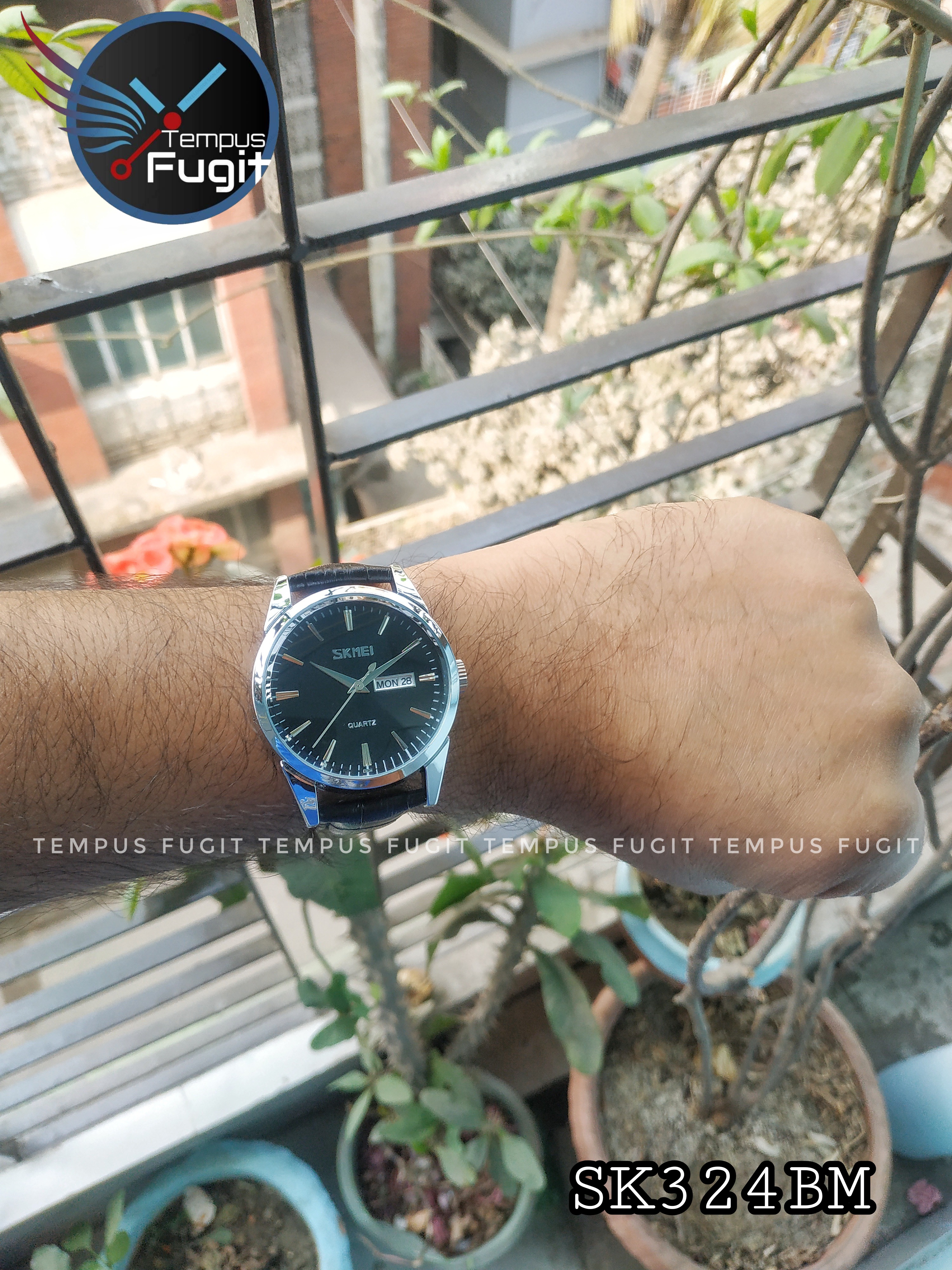 SKMEI 9073 Gents Belt Watch- Black Dial- Silver Bezel- Black Belt- TF Code SK324BM_img_5