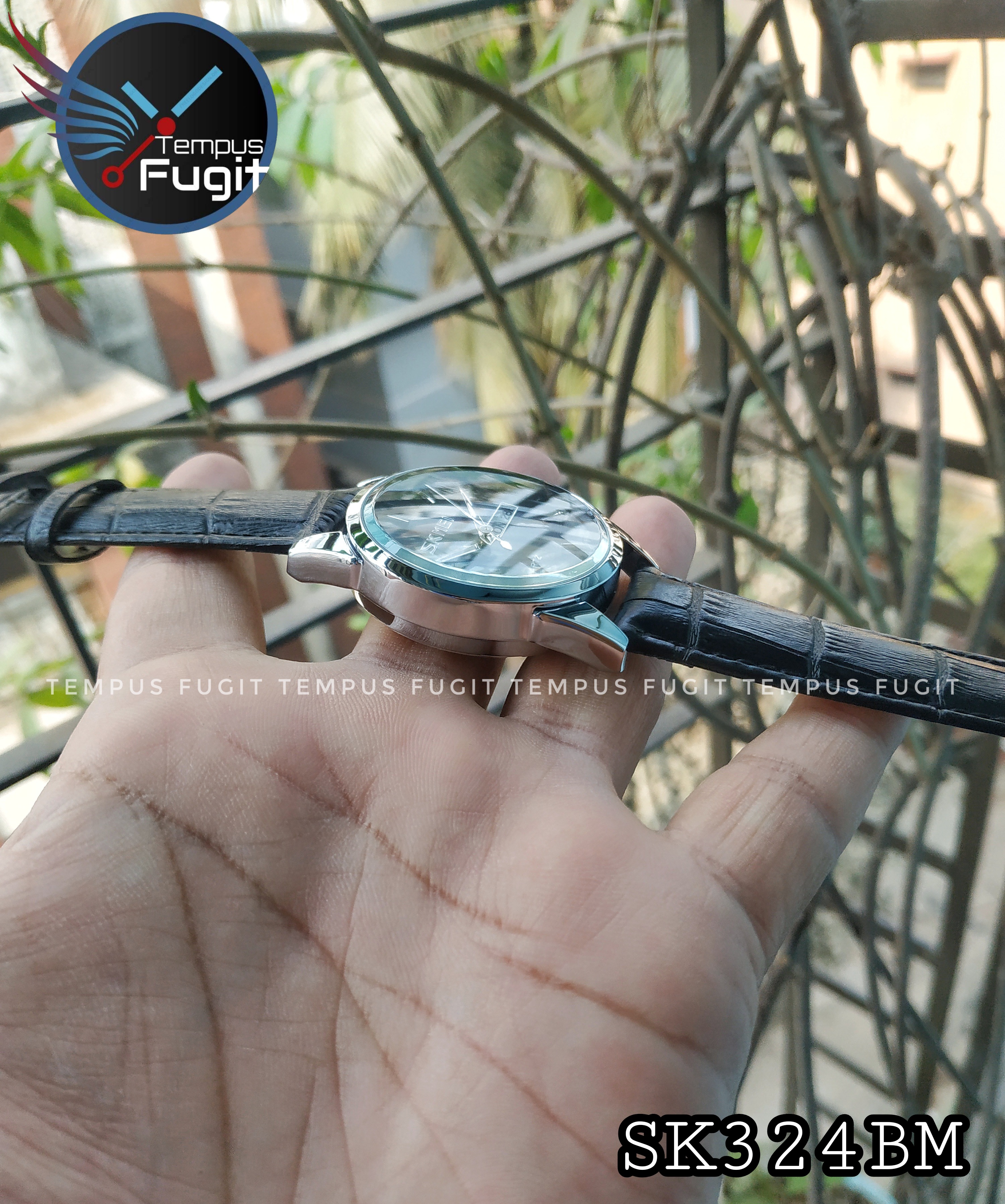 SKMEI 9073 Gents Belt Watch- Black Dial- Silver Bezel- Black Belt- TF Code SK324BM_img_6