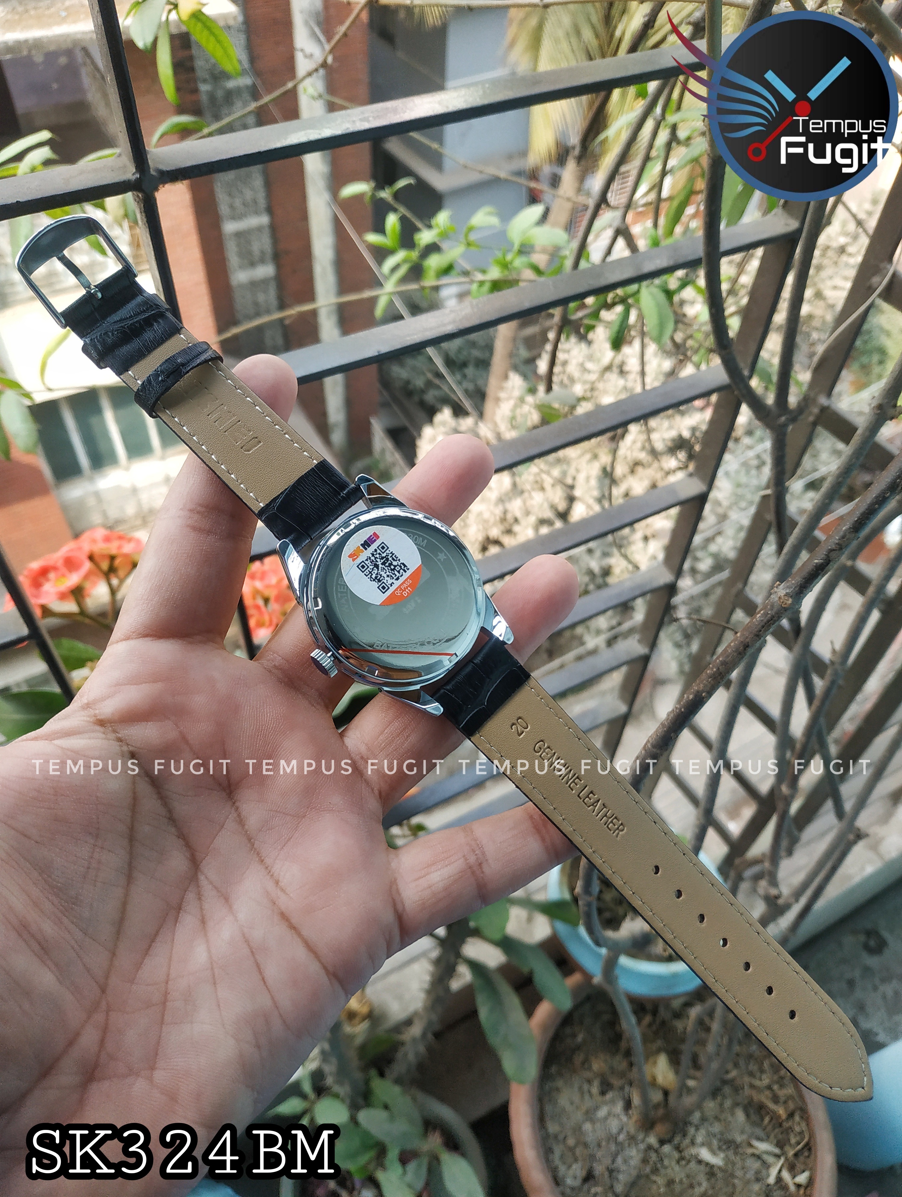 SKMEI 9073 Gents Belt Watch- Black Dial- Silver Bezel- Black Belt- TF Code SK324BM_img_7