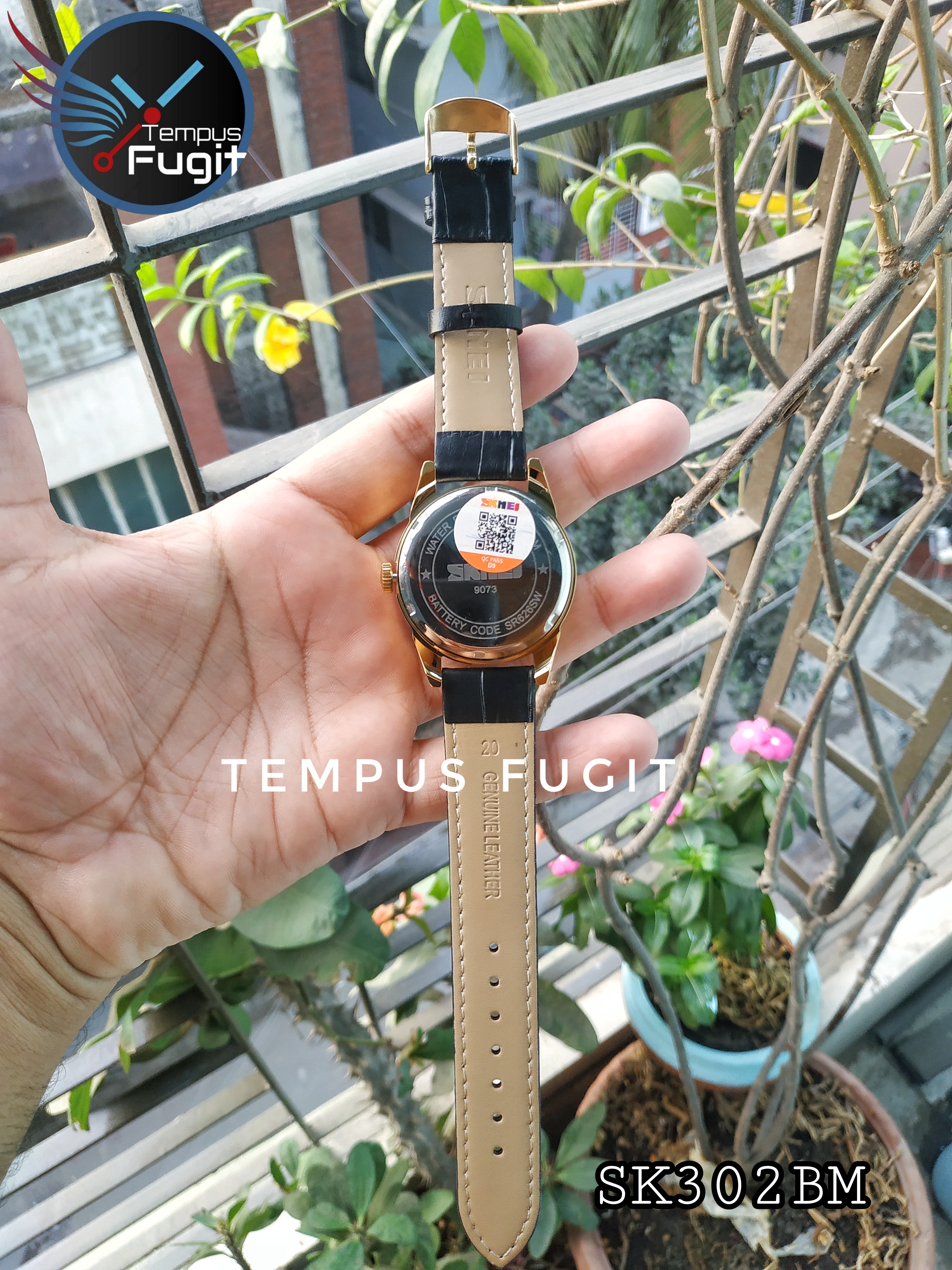 SKMEI 9073 Gents Belt Watch- Black Dial- Golden Bezel- Black Belt- TF Code SK302BM_img_6