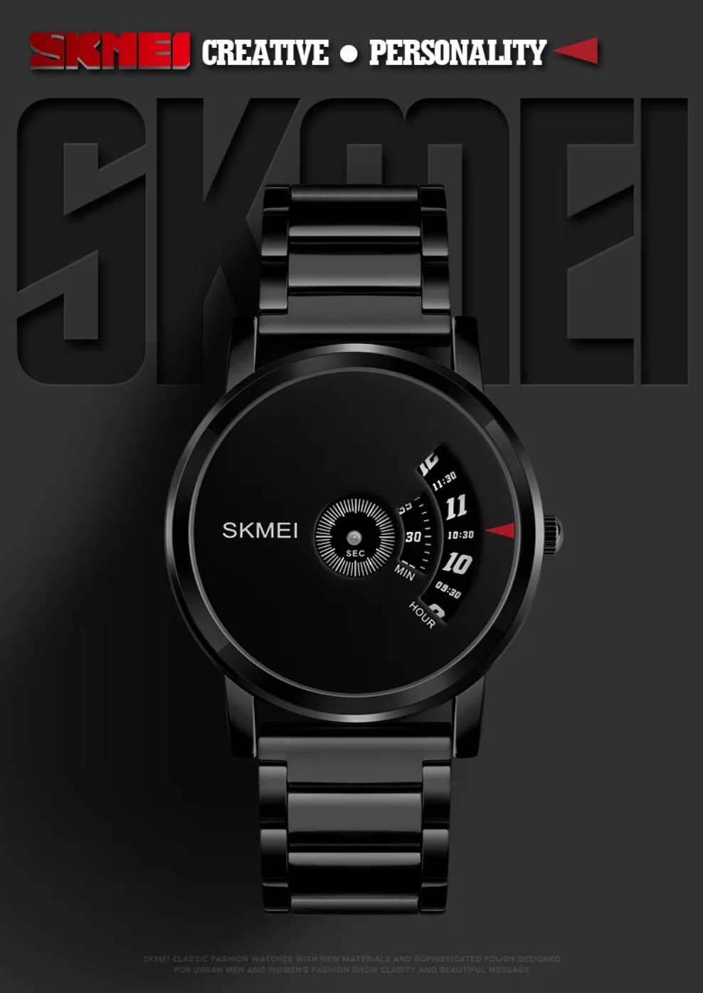 SKMEI 1260 Unique Gents Chain Watch- Black Dial- Black Bezel- Black Chain- TF Code SK495CM_img_1