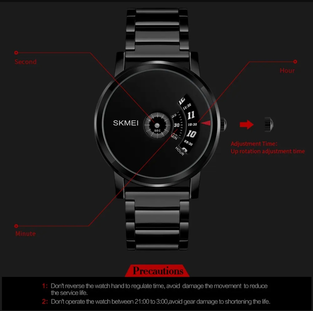 SKMEI 1260 Unique Gents Chain Watch- Black Dial- Black Bezel- Black Chain- TF Code SK495CM_img_3