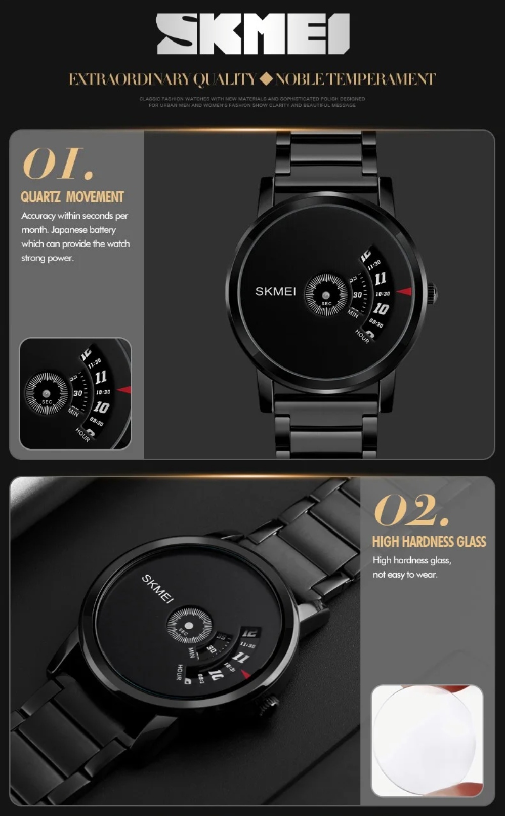 SKMEI 1260 Unique Gents Chain Watch- Black Dial- Black Bezel- Black Chain- TF Code SK495CM_img_5