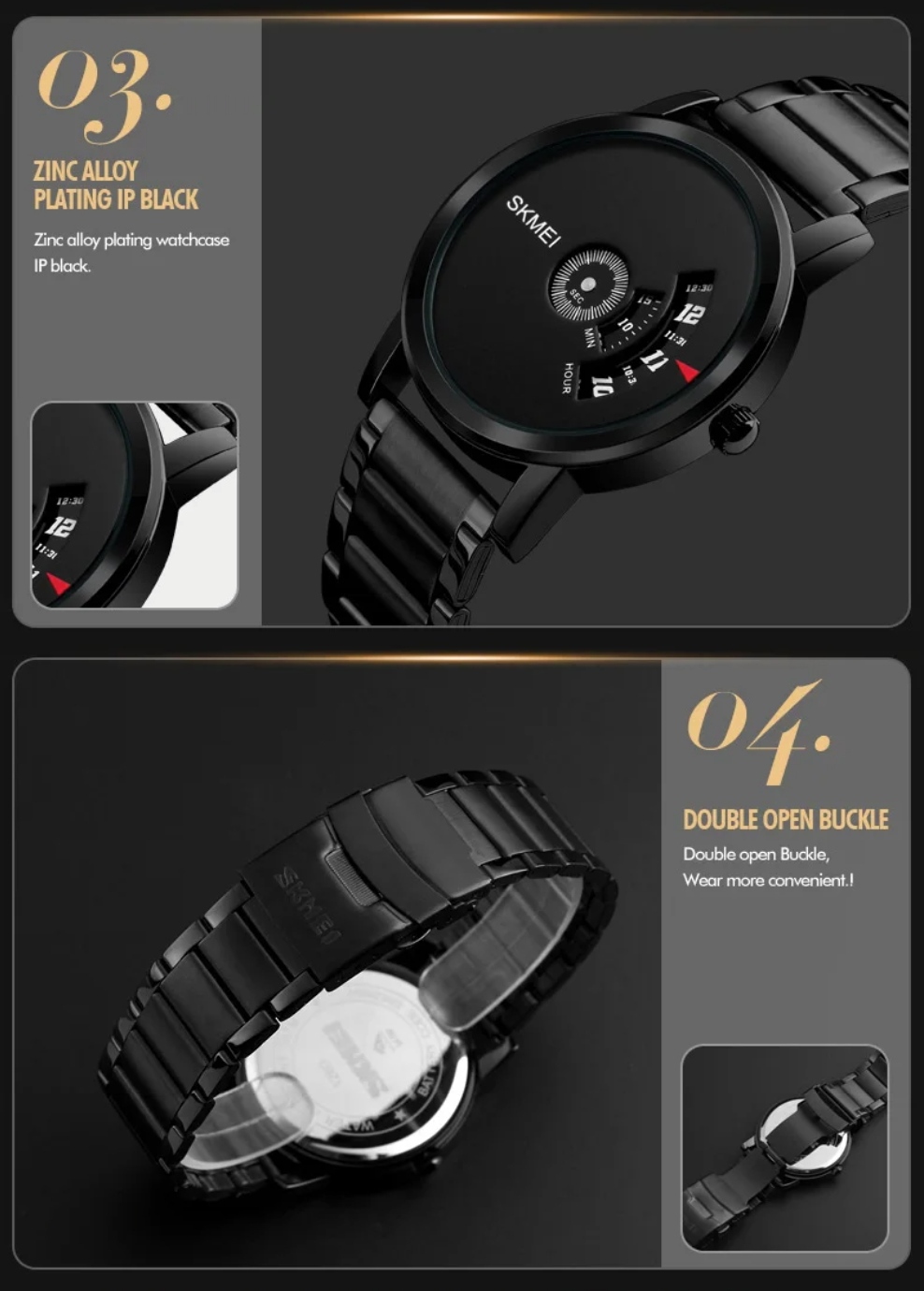 SKMEI 1260 Unique Gents Chain Watch- Black Dial- Black Bezel- Black Chain- TF Code SK495CM_img_6