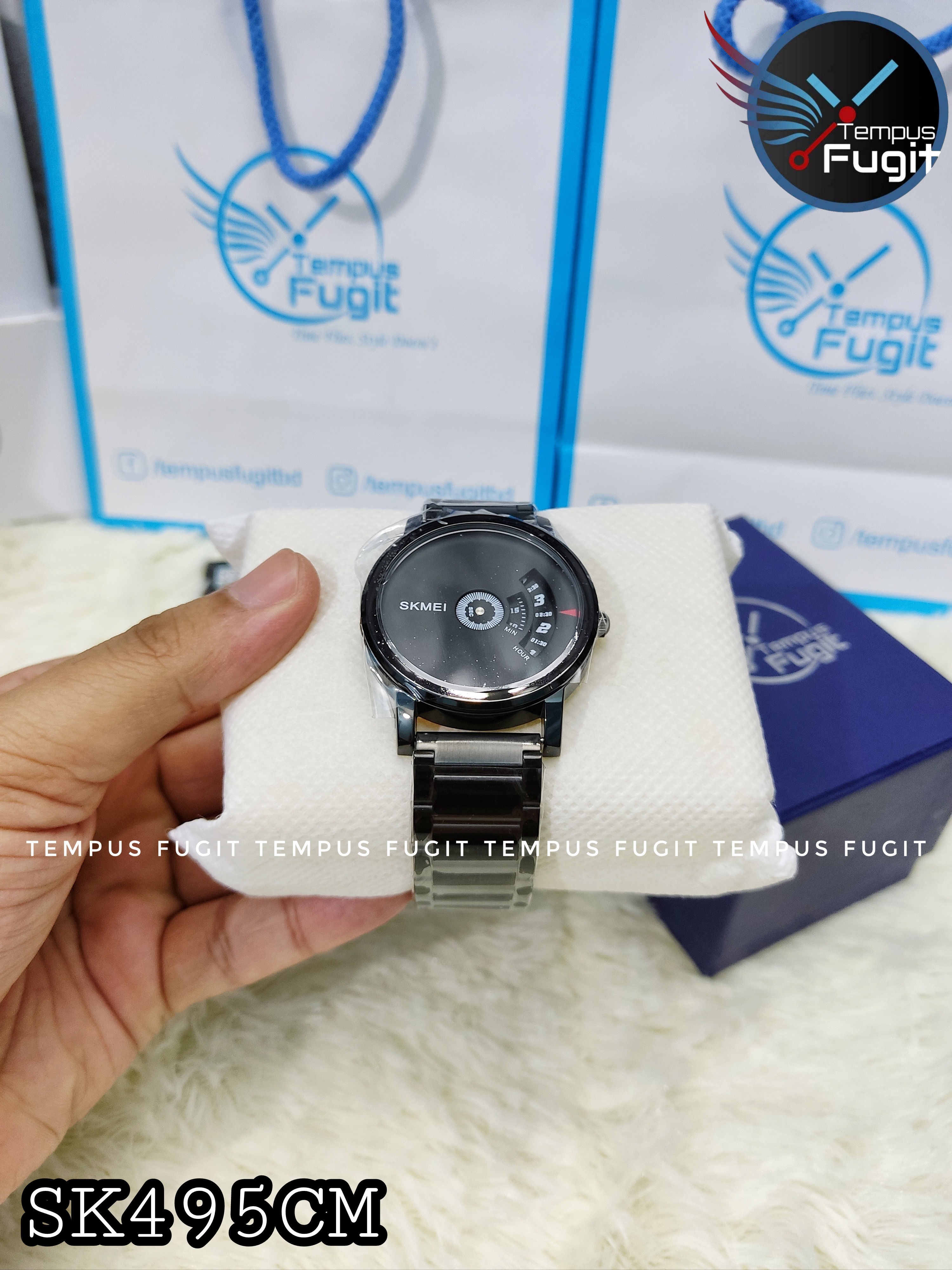 SKMEI 1260 Unique Gents Chain Watch- Black Dial- Black Bezel- Black Chain- TF Code SK495CM_img_9