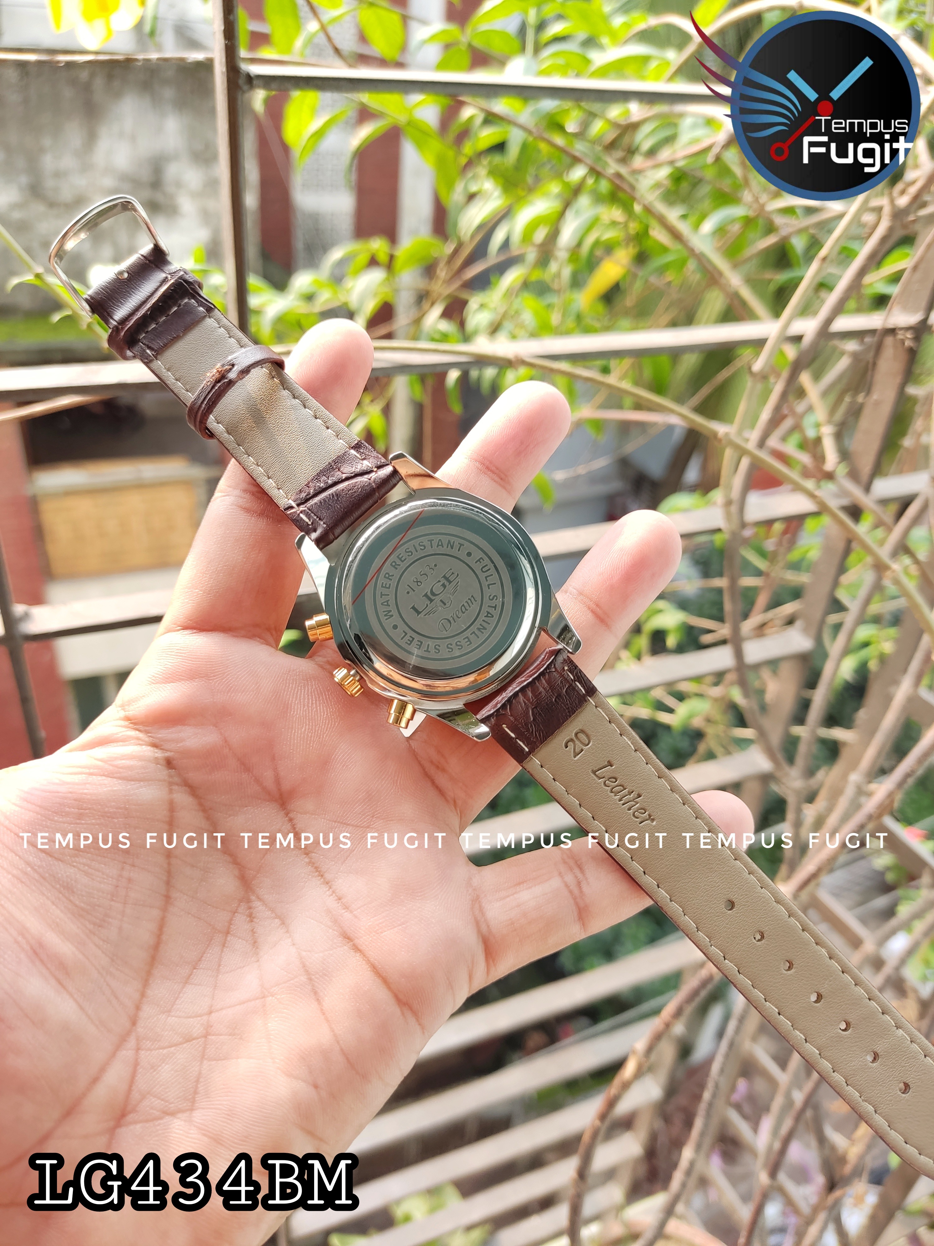 LIGE 9872 Gents Belt Watch- Blue+Golden+White Dial- Golden Bezel- Leather Color Belt- TF Code LG434BM_img_7