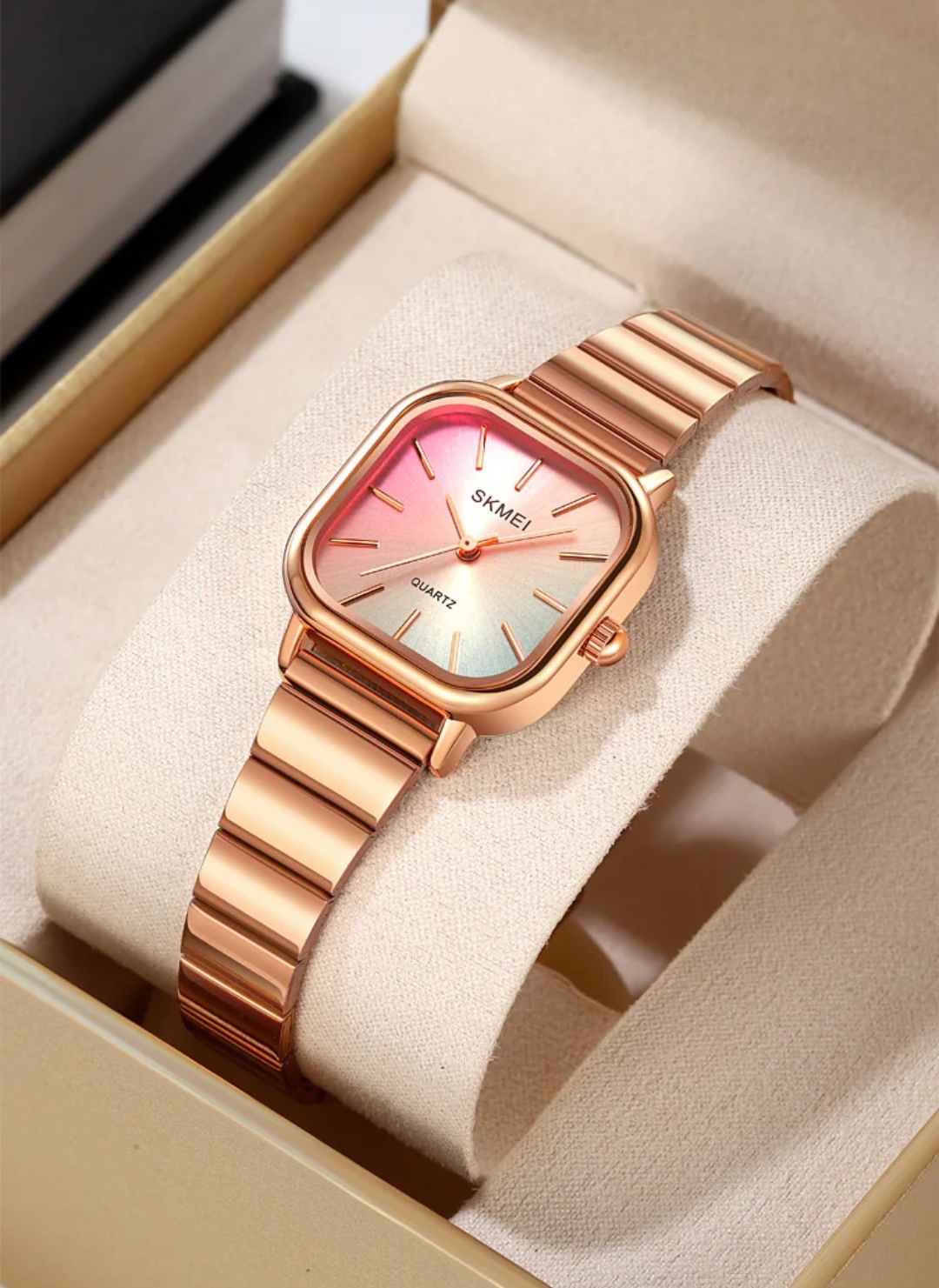 SKMEI 2190 Ladies Chain Watch - Colorful Dial- Rose Golden Bezel- Rose Golden Chain- TF Code SK866CF_img_1