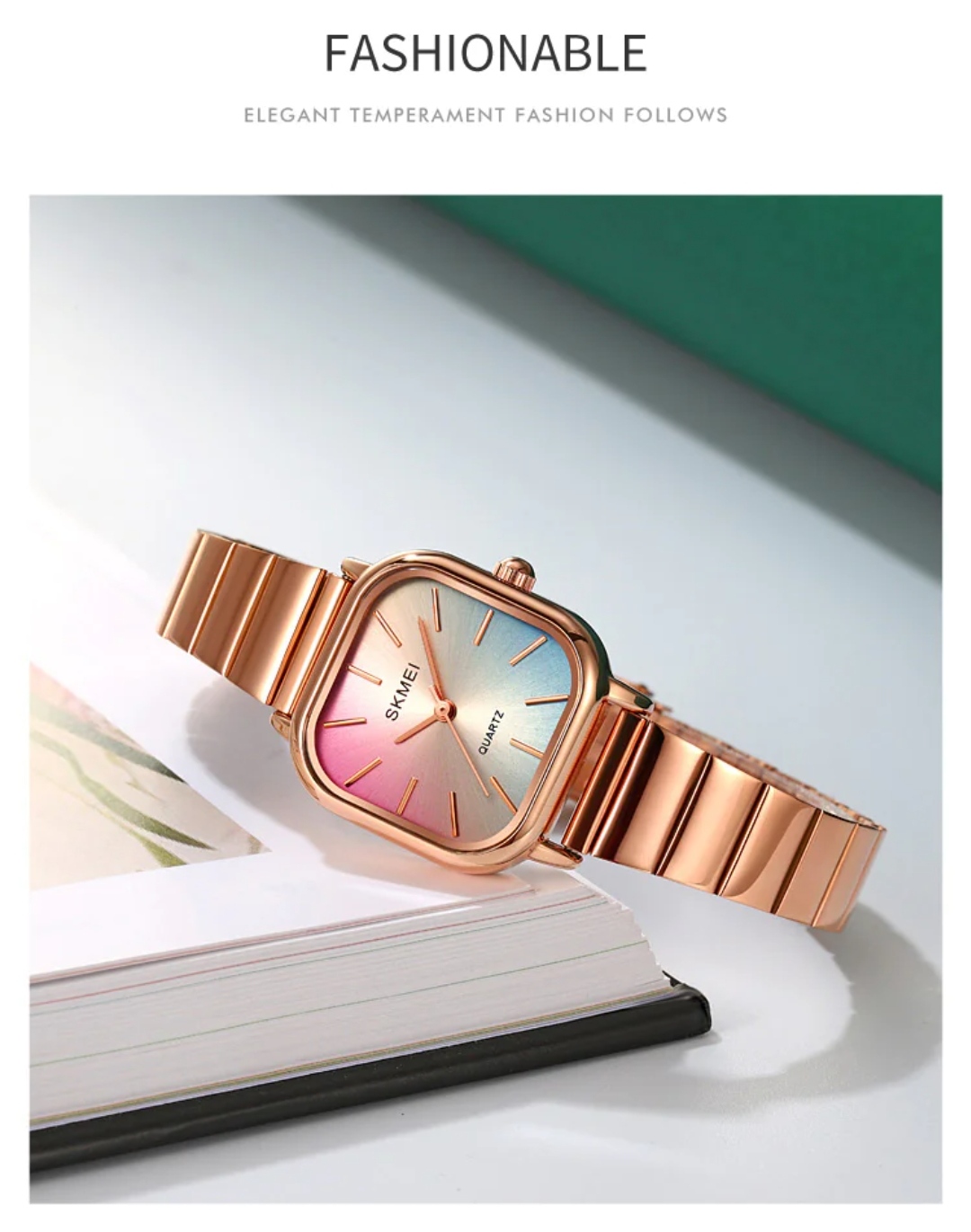 SKMEI 2190 Ladies Chain Watch - Colorful Dial- Rose Golden Bezel- Rose Golden Chain- TF Code SK866CF_img_2