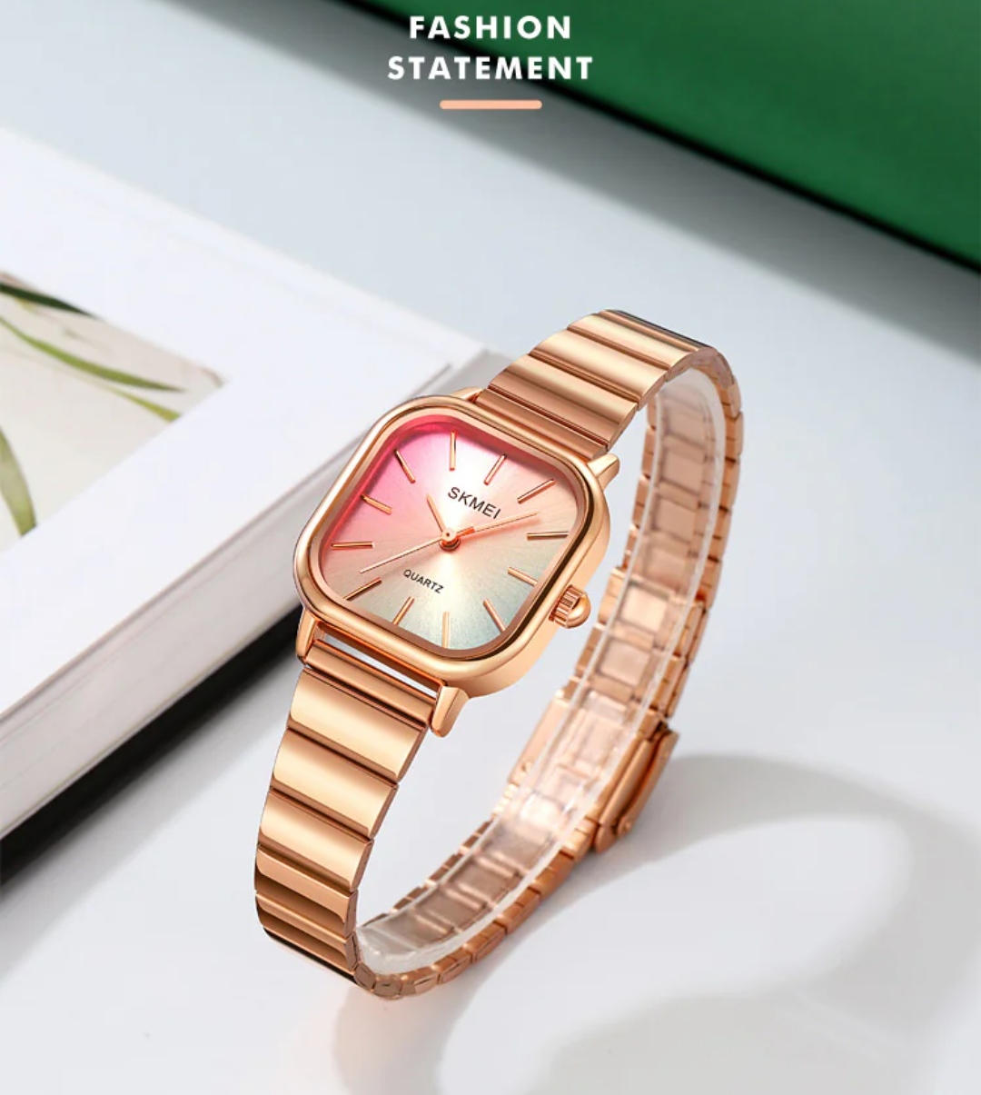 SKMEI 2190 Ladies Chain Watch - Colorful Dial- Rose Golden Bezel- Rose Golden Chain- TF Code SK866CF_img_4