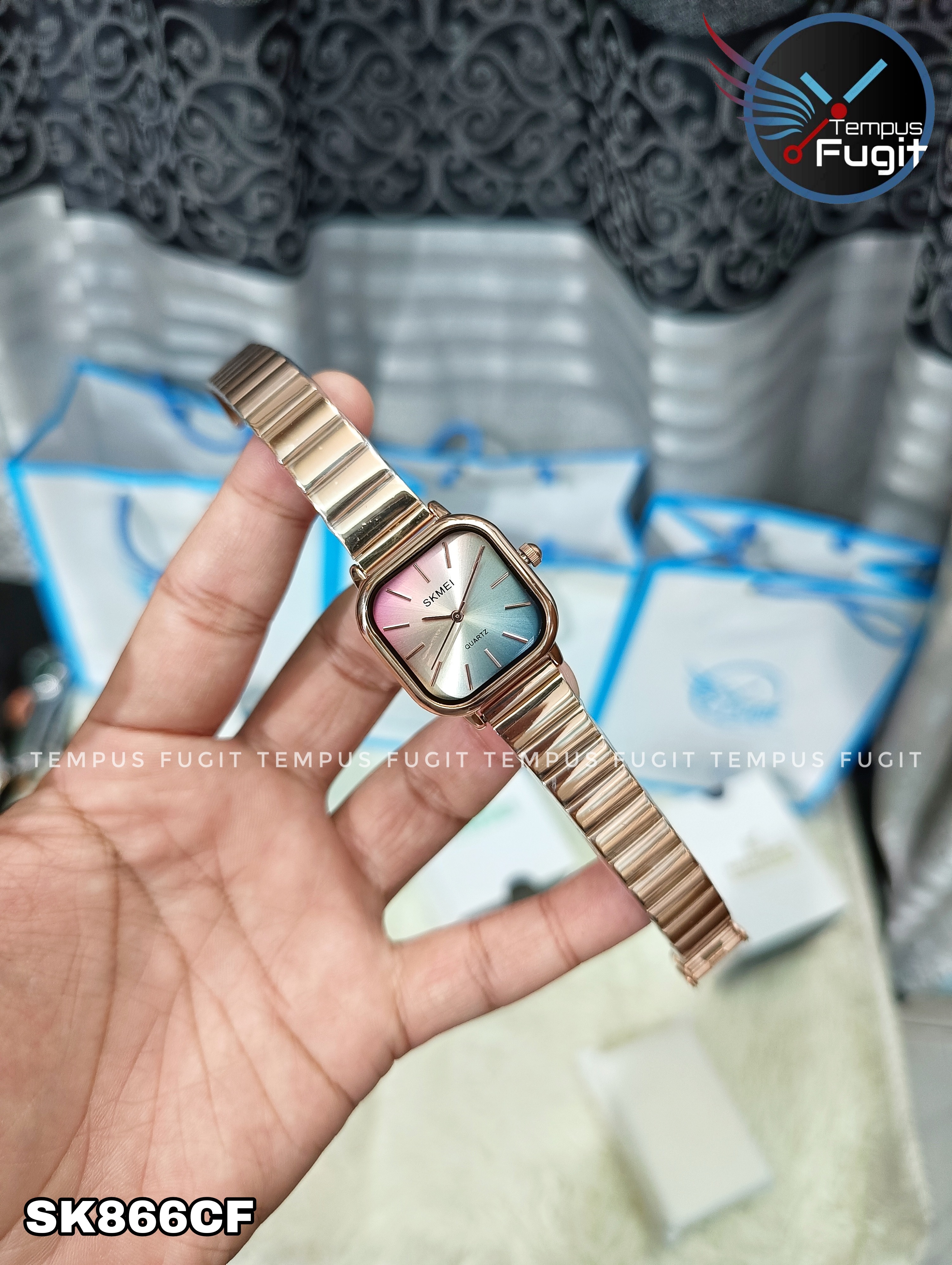 SKMEI 2190 Ladies Chain Watch - Colorful Dial- Rose Golden Bezel- Rose Golden Chain- TF Code SK866CF_img_8