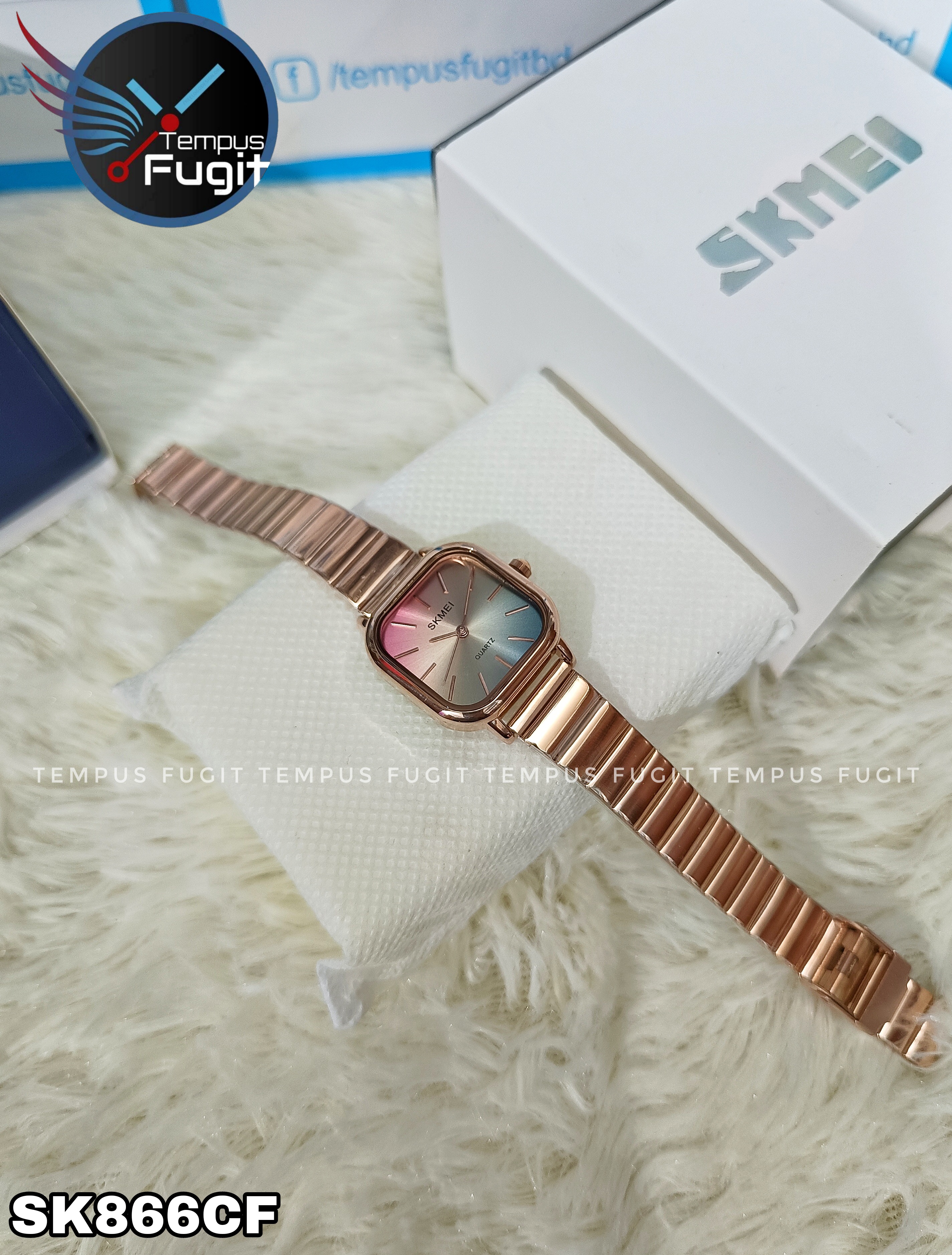 SKMEI 2190 Ladies Chain Watch - Colorful Dial- Rose Golden Bezel- Rose Golden Chain- TF Code SK866CF_img_9
