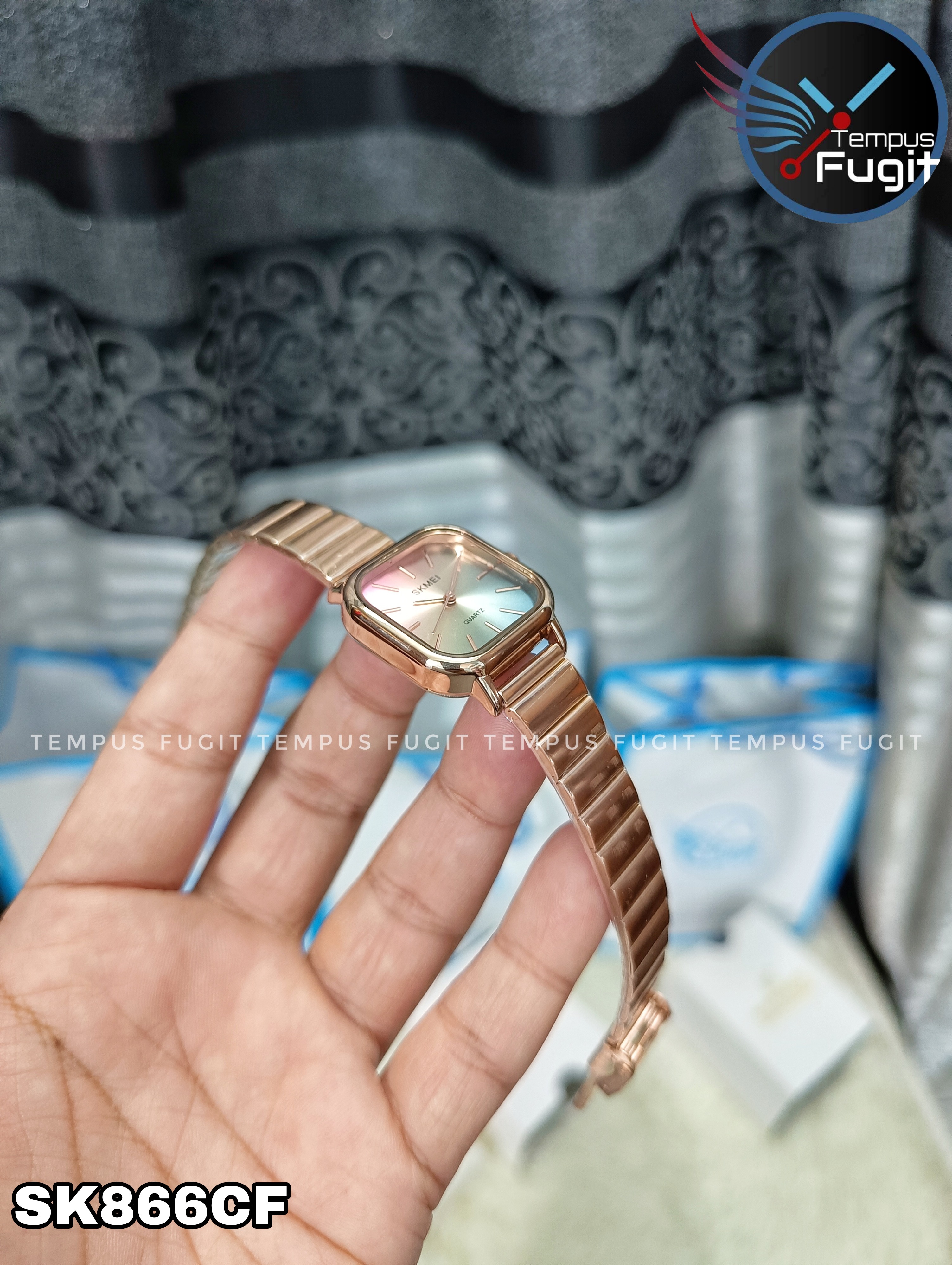 SKMEI 2190 Ladies Chain Watch - Colorful Dial- Rose Golden Bezel- Rose Golden Chain- TF Code SK866CF_img_10