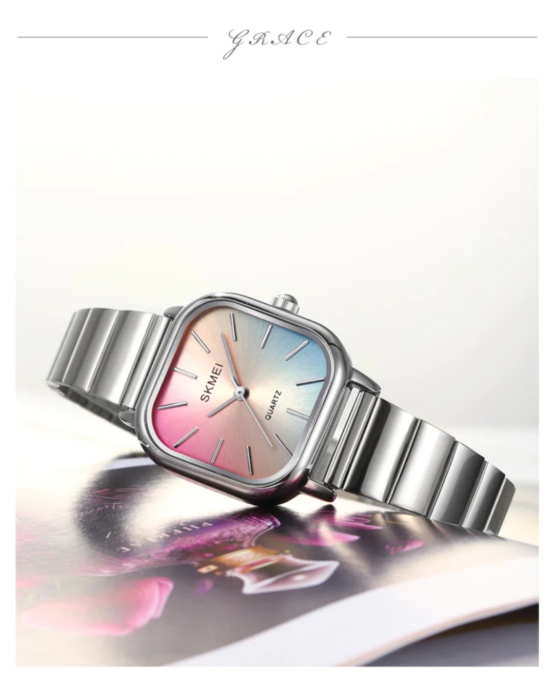 SKMEI 2190 Ladies Chain Watch - Colorful Dial- Silver Bezel- Silver Chain- TF Code SK865CF_img_1