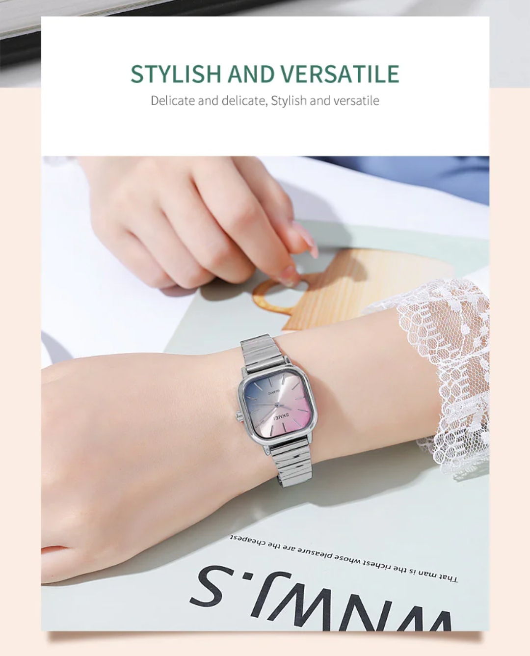 SKMEI 2190 Ladies Chain Watch - Colorful Dial- Silver Bezel- Silver Chain- TF Code SK865CF_img_4