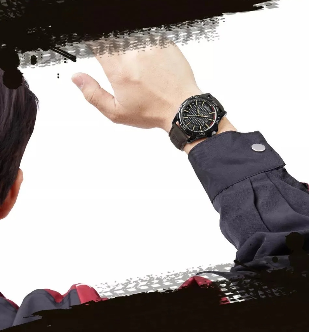 Naviforce 8023 Gents Belt Watch- Black Dial with Yellow Markings- Black Bezel- Chocolate  Belt- TF Code NF828BM_img_8