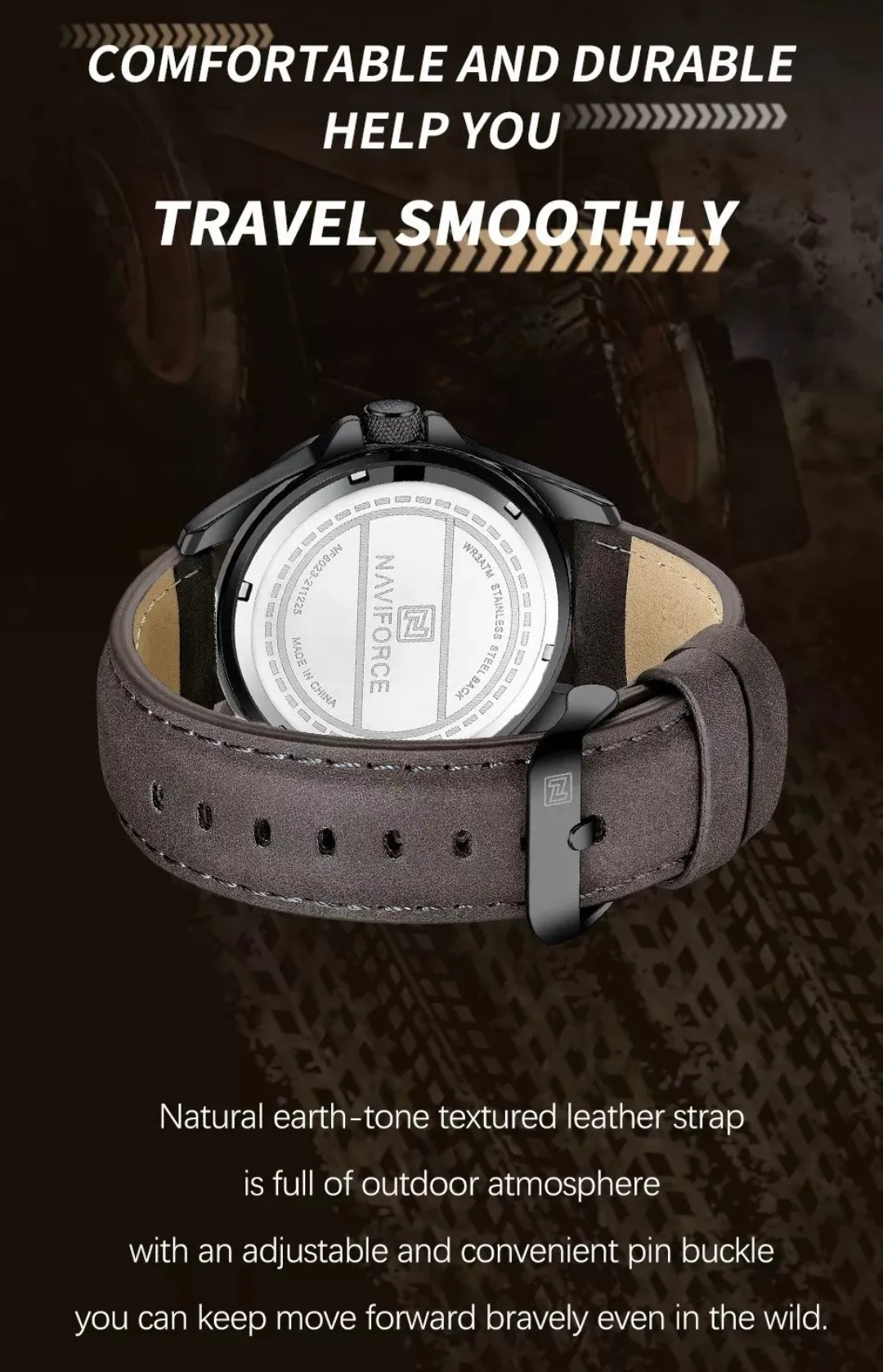Naviforce 8023 Gents Belt Watch- Black Dial with Yellow Markings- Black Bezel- Chocolate  Belt- TF Code NF828BM_img_10