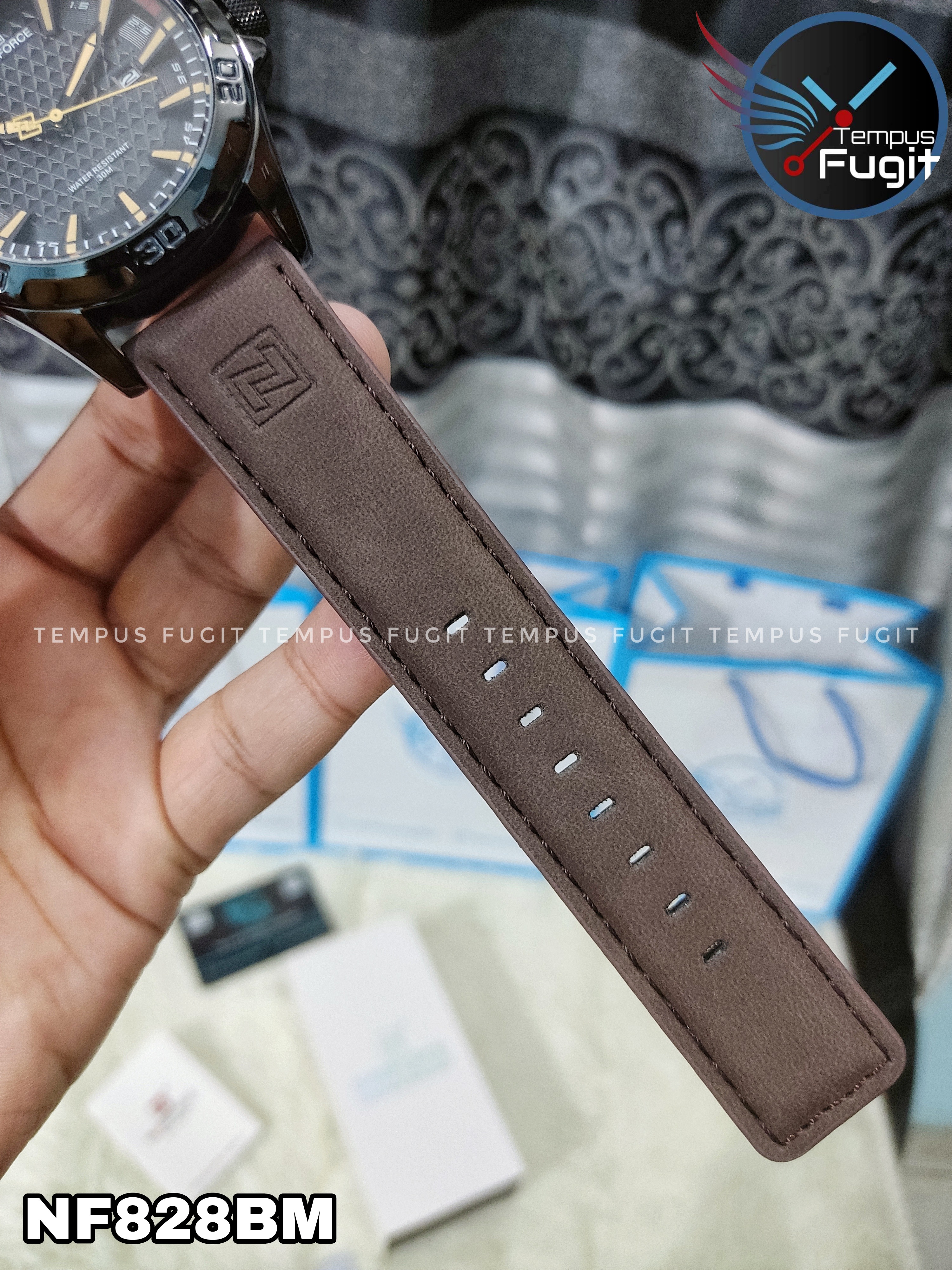 Naviforce 8023 Gents Belt Watch- Black Dial with Yellow Markings- Black Bezel- Chocolate  Belt- TF Code NF828BM_img_14