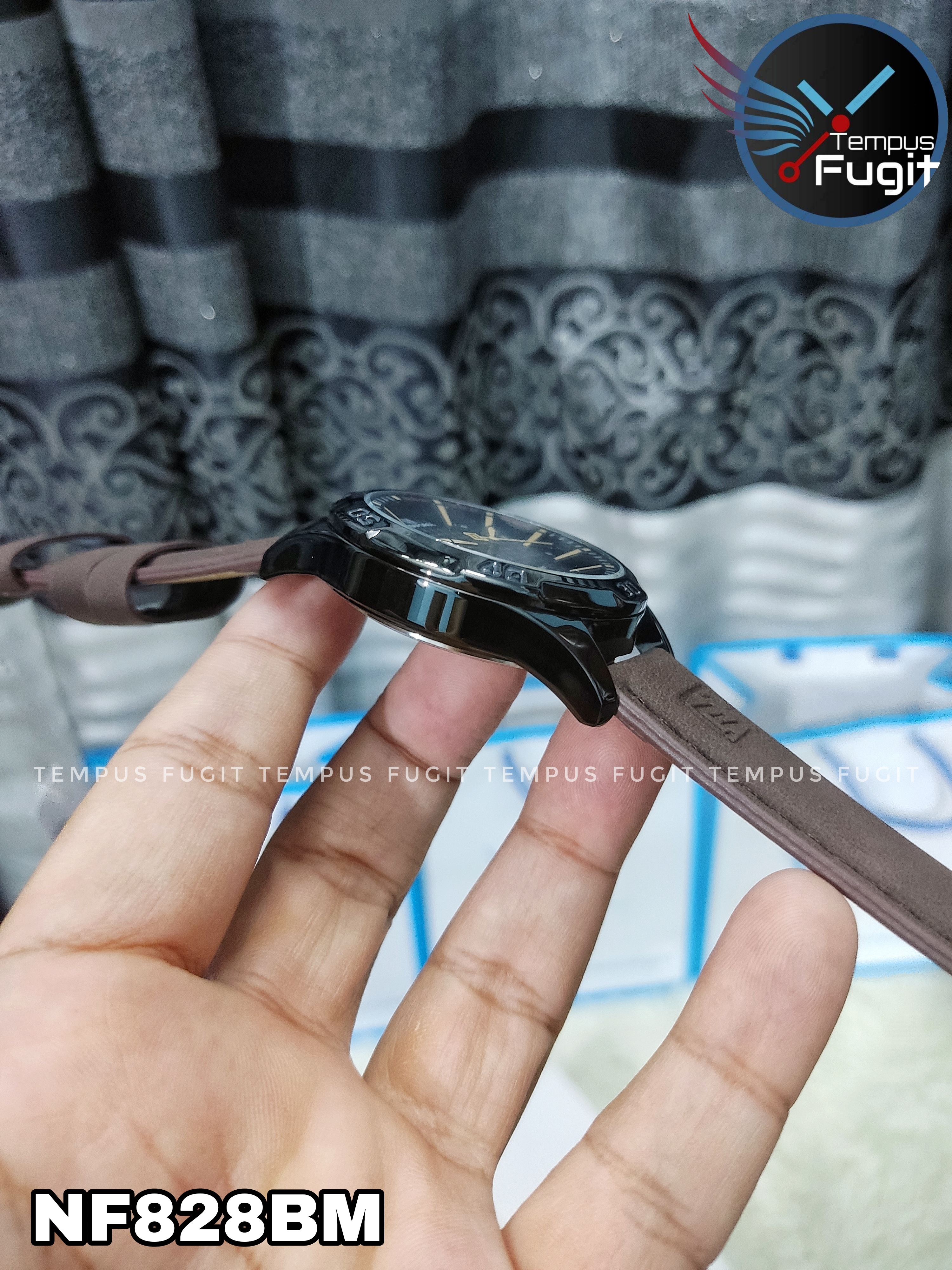 Naviforce 8023 Gents Belt Watch- Black Dial with Yellow Markings- Black Bezel- Chocolate  Belt- TF Code NF828BM_img_15