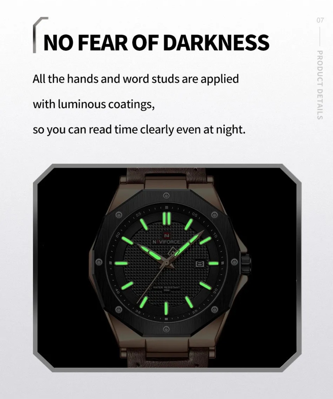 Naviforce 9200L Gents Belt Watch- Black Dial - Black+Rose Golden Bezel- Brown Belt- TF Code NF830BM_img_7